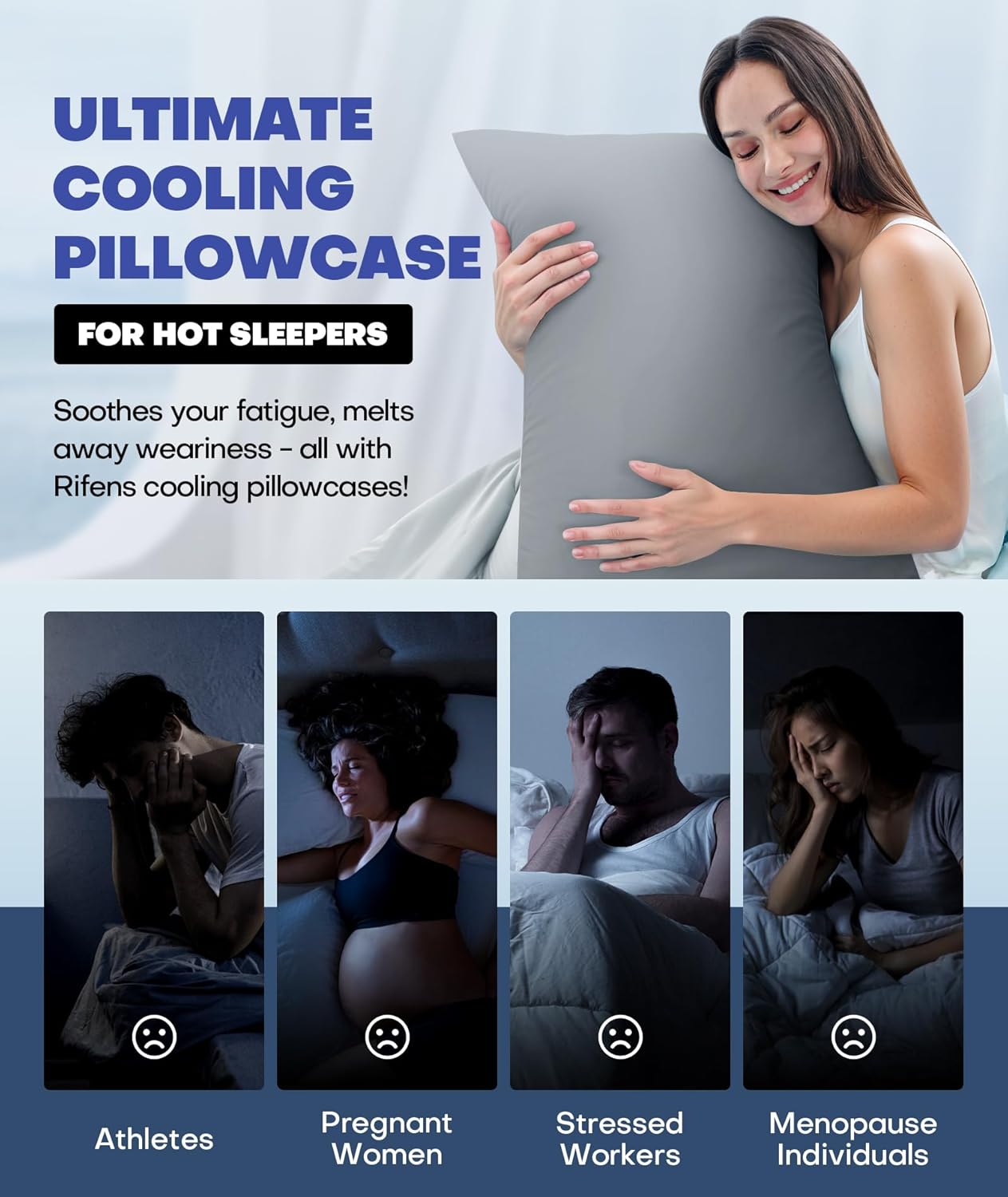 Ice Cooling Pillowcase for Hot Sleepers, Instantly Cool, Stays Cold All Night, Softer Than Silk Pillow Cases, Pillow Covers with Invisible Zipper, Gift for Men & Women - King Size, Light Gray (1 Pack)