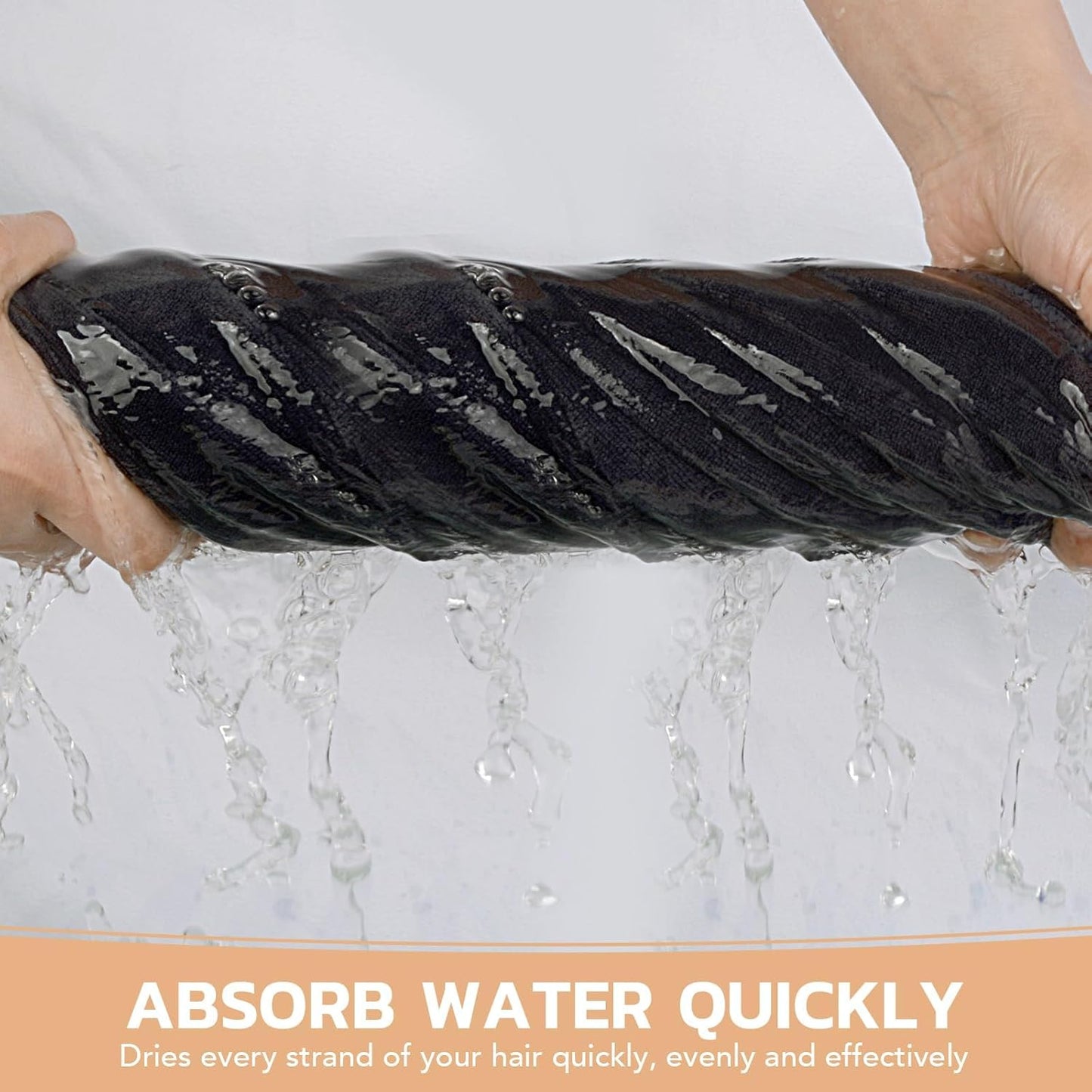 SUNLAND Microfiber Hair Towels Anti Frizz Hair Drying Towel Super Absorbent Fast Drying Turbans for Wet Curly Hair Soft Hair Towel Wrap with Elastic Band for All Hair Types 40 X 28 inches 2Pack Black