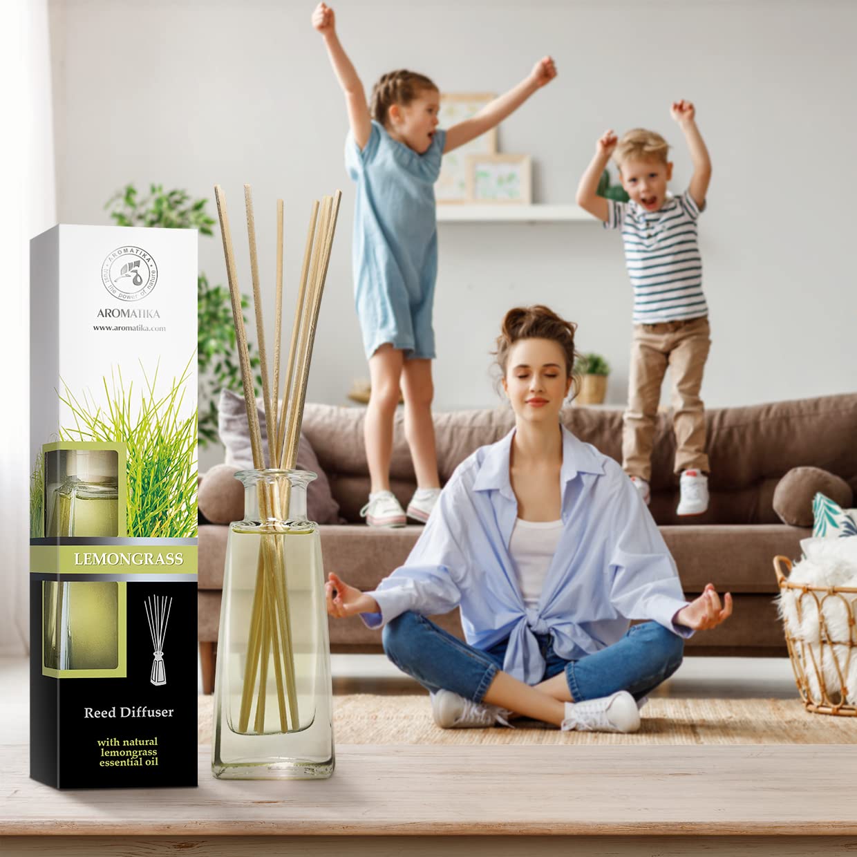 Lemongrass Oil Diffuser - Scented Reed Diffuser - Alcohol Free - Gift Set - Best for Aromatherapy - Room Air Freshener