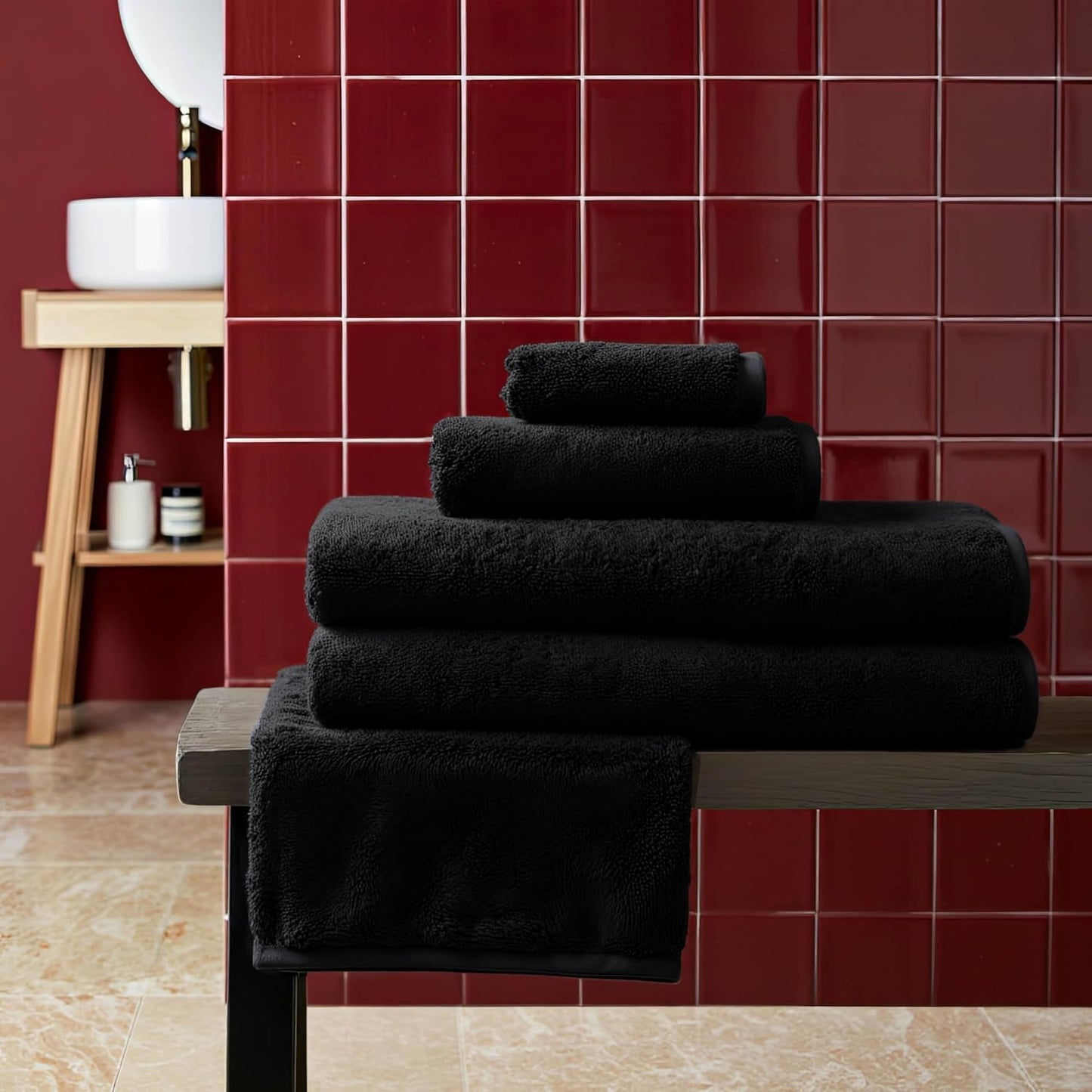 Italic Ultraplush 12-Piece Family Towel Set – Luxury Bath Towels, Hand Towels & Washcloths – Plush, Quick Dry, 800GSM 100% Australian Cotton for Bathroom & Spa (Black)