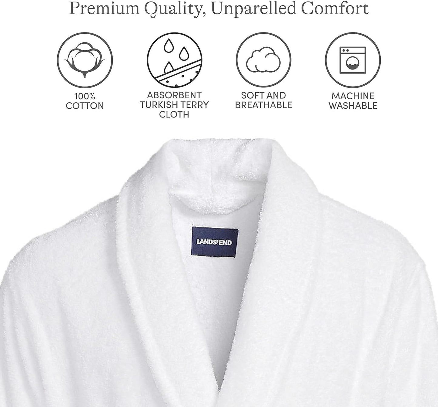 Lands' End Men's Calf Length Turkish Cotton Terry Bathrobe