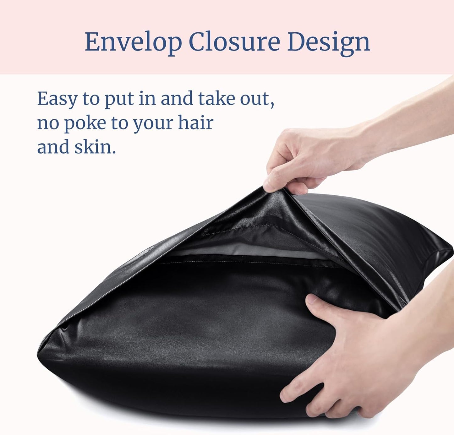 BEDELITE Satin Pillowcase for Hair and Skin, Super Soft and Cooling Similar to Silk Pillow Cases 2 Pack with Envelope Closure, Gift for Women Men(20"x40" King Size, Black)