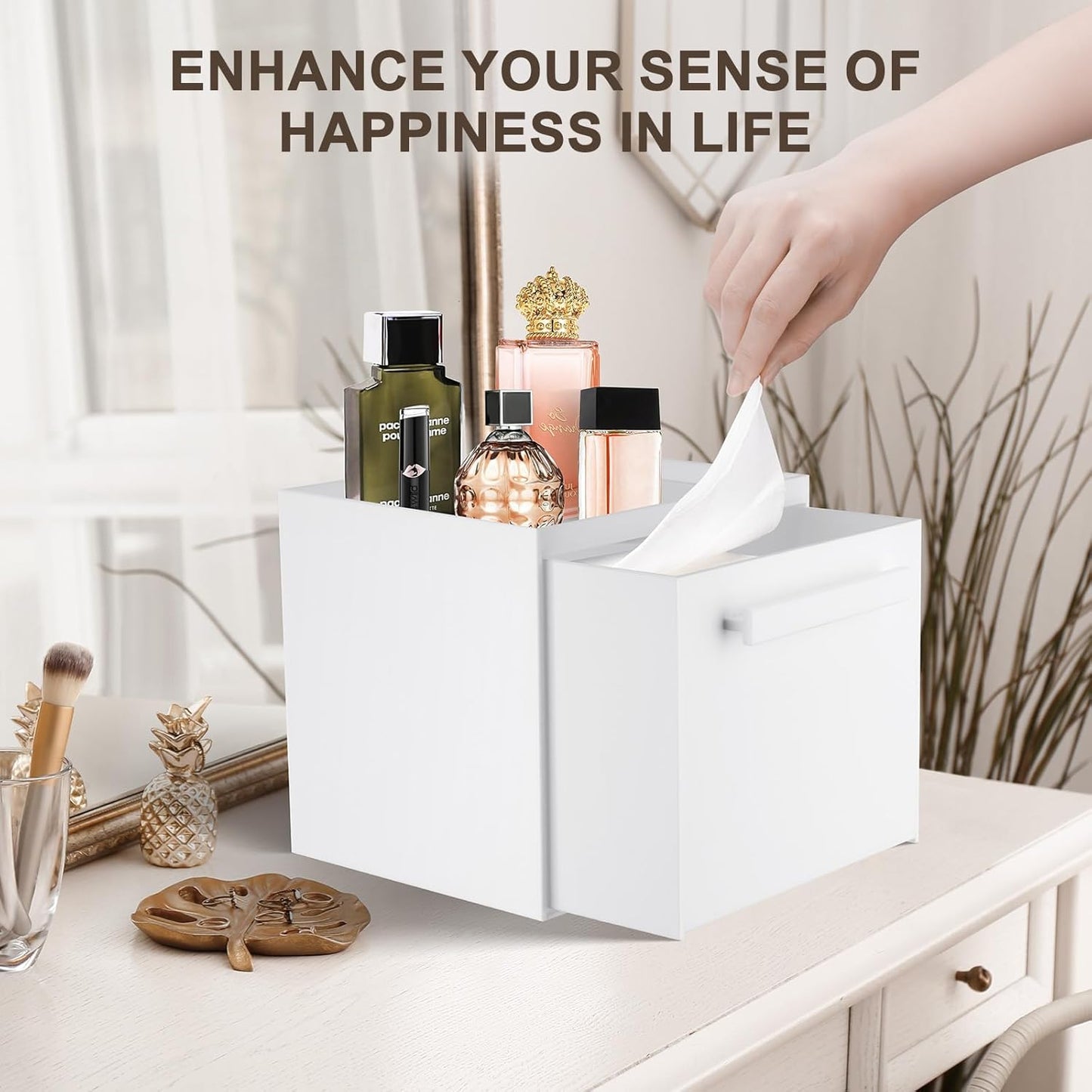 Disposable Face Towel Storage Box Compatible with Clean Skin Club Clean Towel XL Acrylic Facial Towels Holder with Drawer Wall-Mounted Makeup Organizer for Vanity, Bathroom (Glossy White)