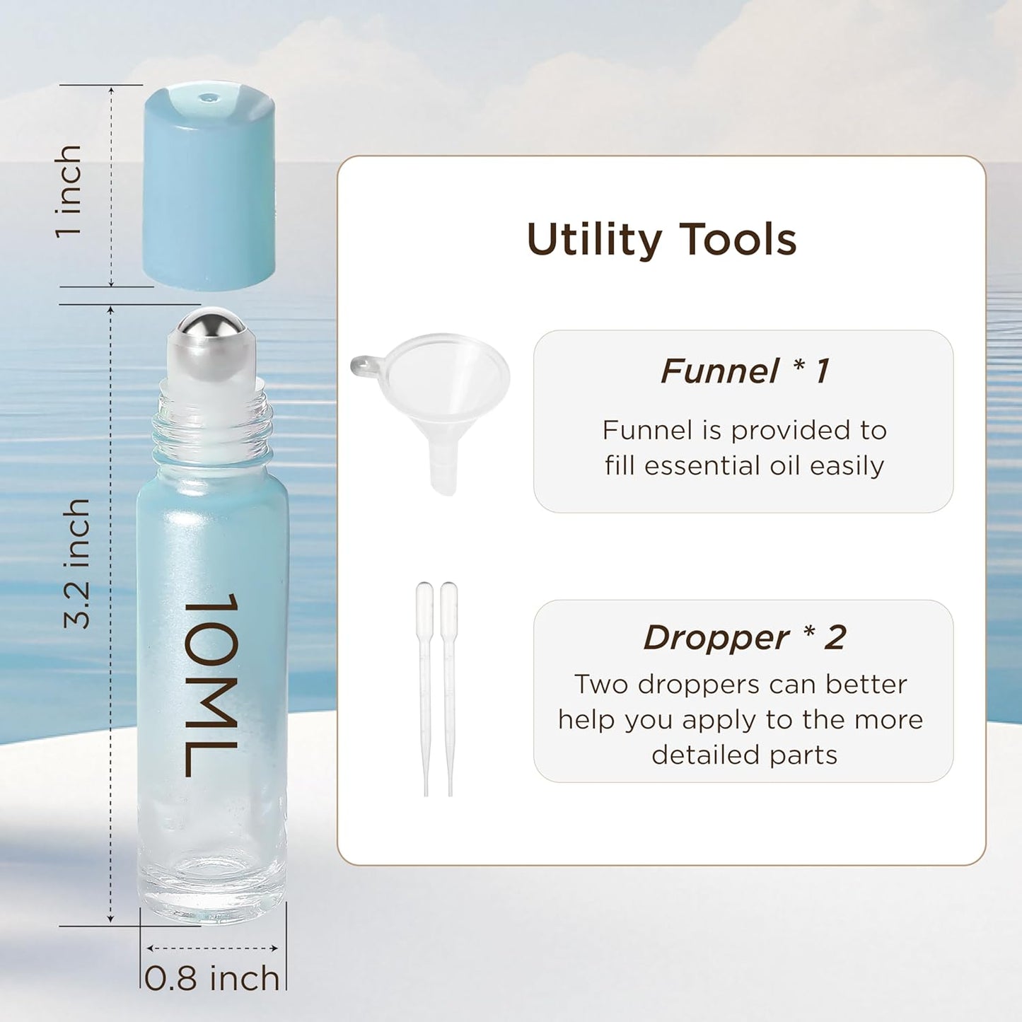 Essential Oil Roller Bottles, 10ml Thick Glass Perfume Roller Bottles with Funnel Opener and Dropper Colored Glass Empty Bottles with Stainless Steel Roller Balls (Blue, 4 Pack)