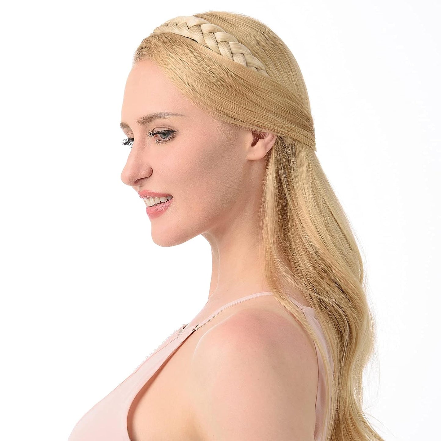 DIGUAN Width 0.9 inches Synthetic Hair Plaited Headband Braid With Teeth Hair Band Accessories for Women Girl (Sandy Blonde)