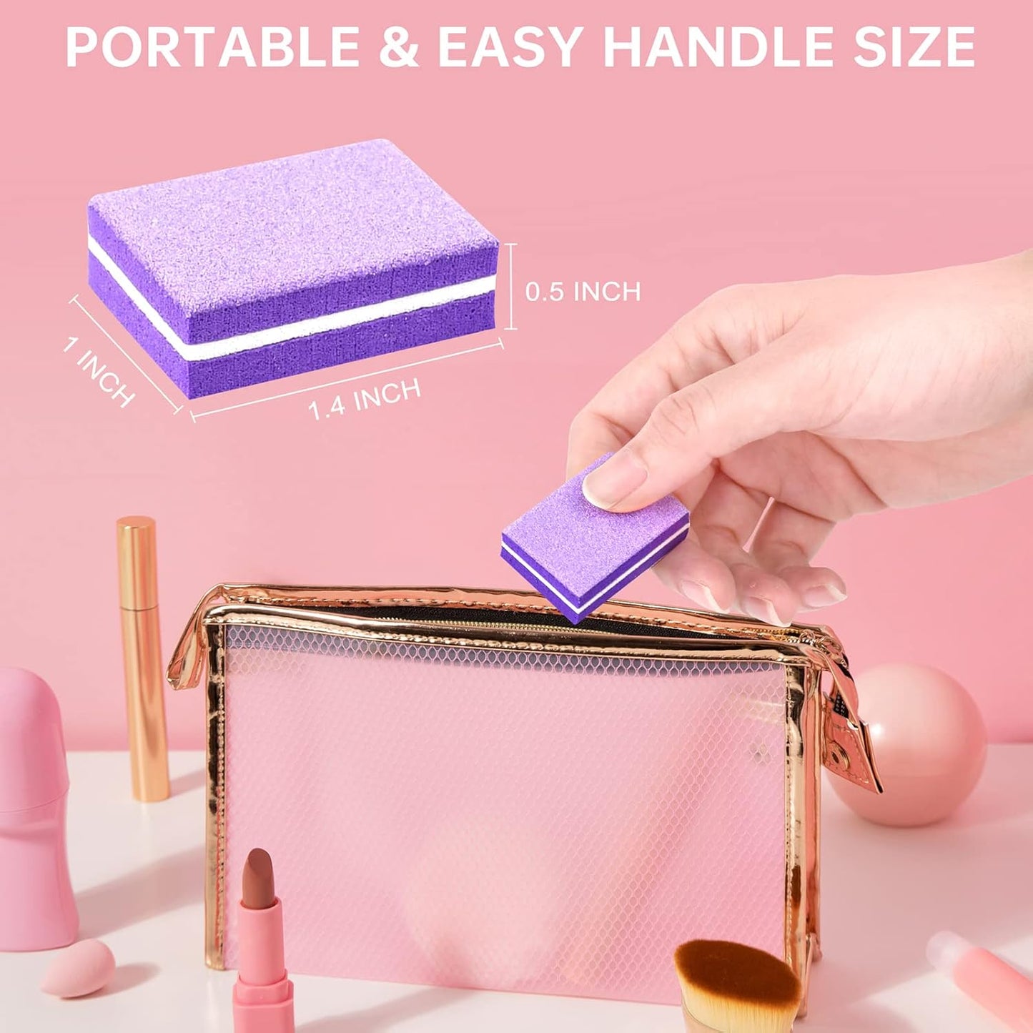 Mini Nail Buffer Block File 100/180 Grit Sponge Buffing Sanding Blocks Manicure Tools 50Pcs (Purple)