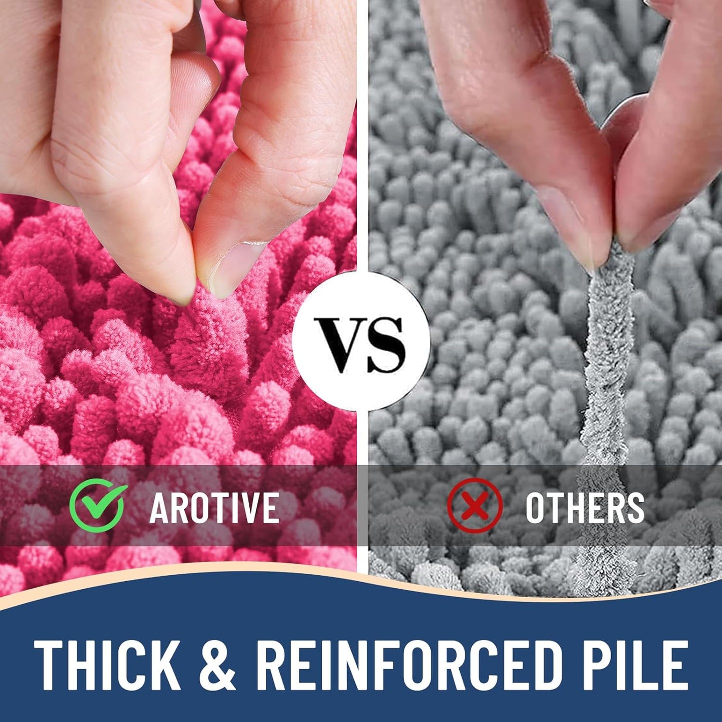 Arotive Luxury Chenille Bathroom Rug Mat, Extra Soft Thick Absorbent Shaggy Bath Rugs, Non-Slip Machine Wash Dry, Plush Bath Mats for Bathroom, Shower and Tub, 24x16, Deep Pink