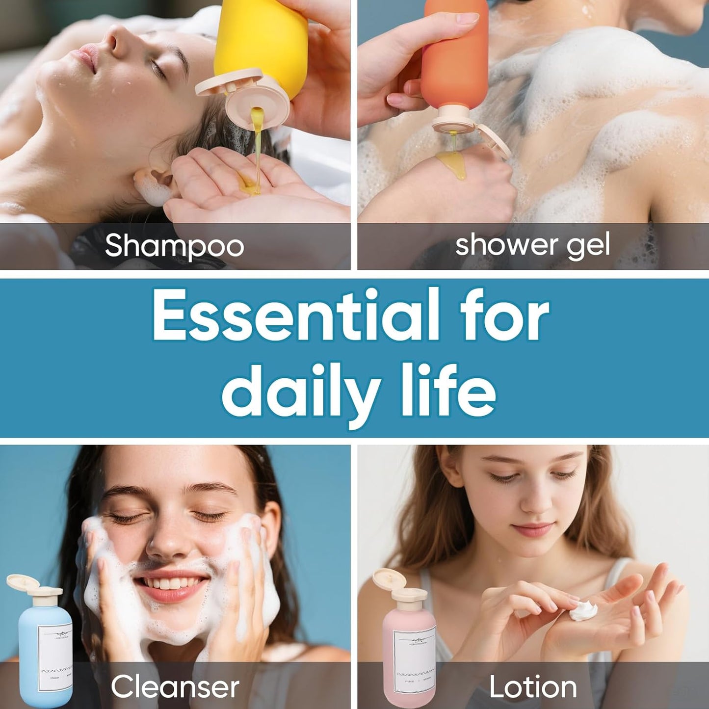 4 PACK Travel Shampoo Bottle, Empty Plastic Squeeze Bottles 6.8oz with Flip Cap, Lotion Container for Toiletries Travel Size Shampoo and Conditioner