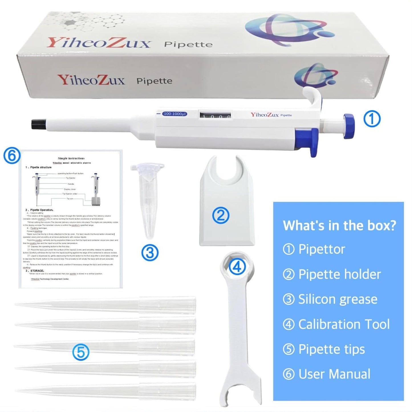 100-1000ul Single Channel Pipettor Manual Adjustable Variable Volume Laboratory School Home High Accurate Lab Micropipette Transfer Pipette Dropper