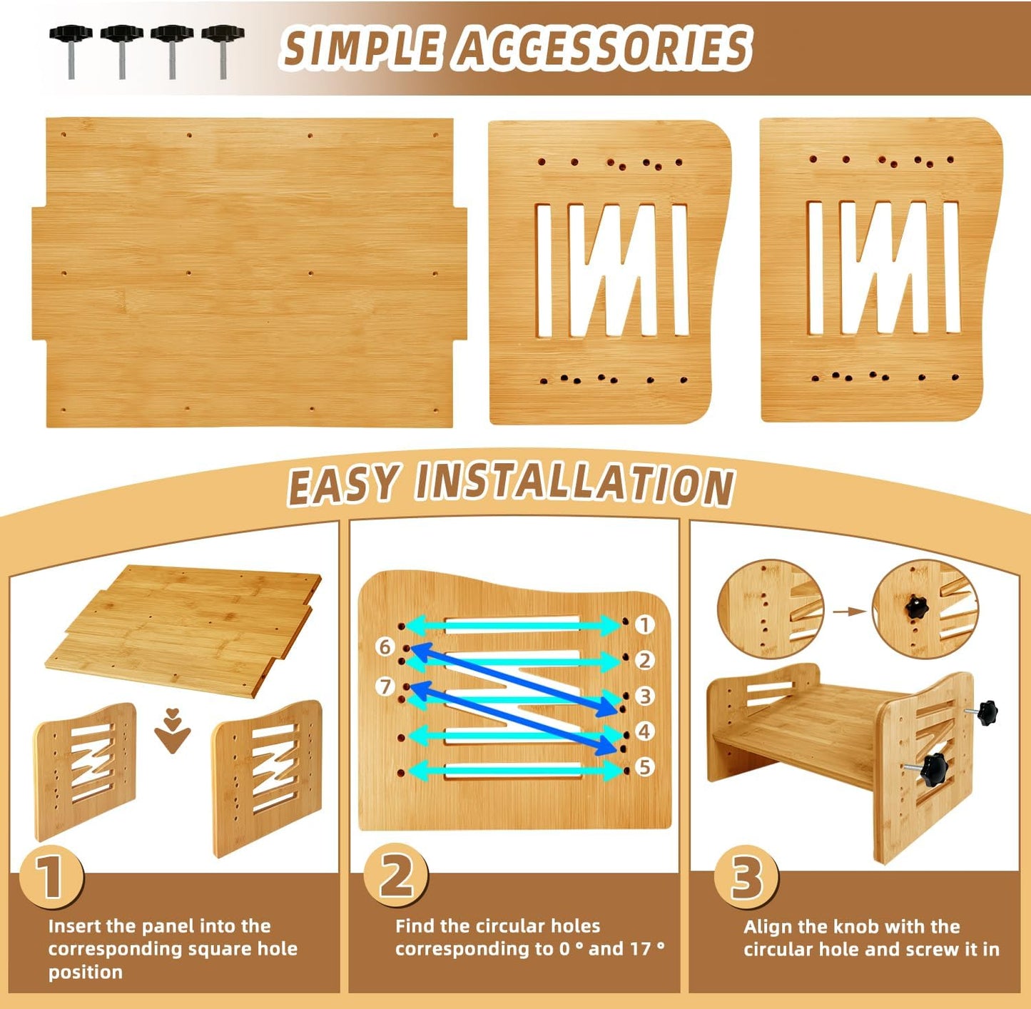 Myplace Bamboo Adjustable Under Desk Footrest, Ergonomic Foot Rest with 7-Level Adjust at Work, Slanted Foot Stool for Home Office Kitchen Bedroom (Burlywood)