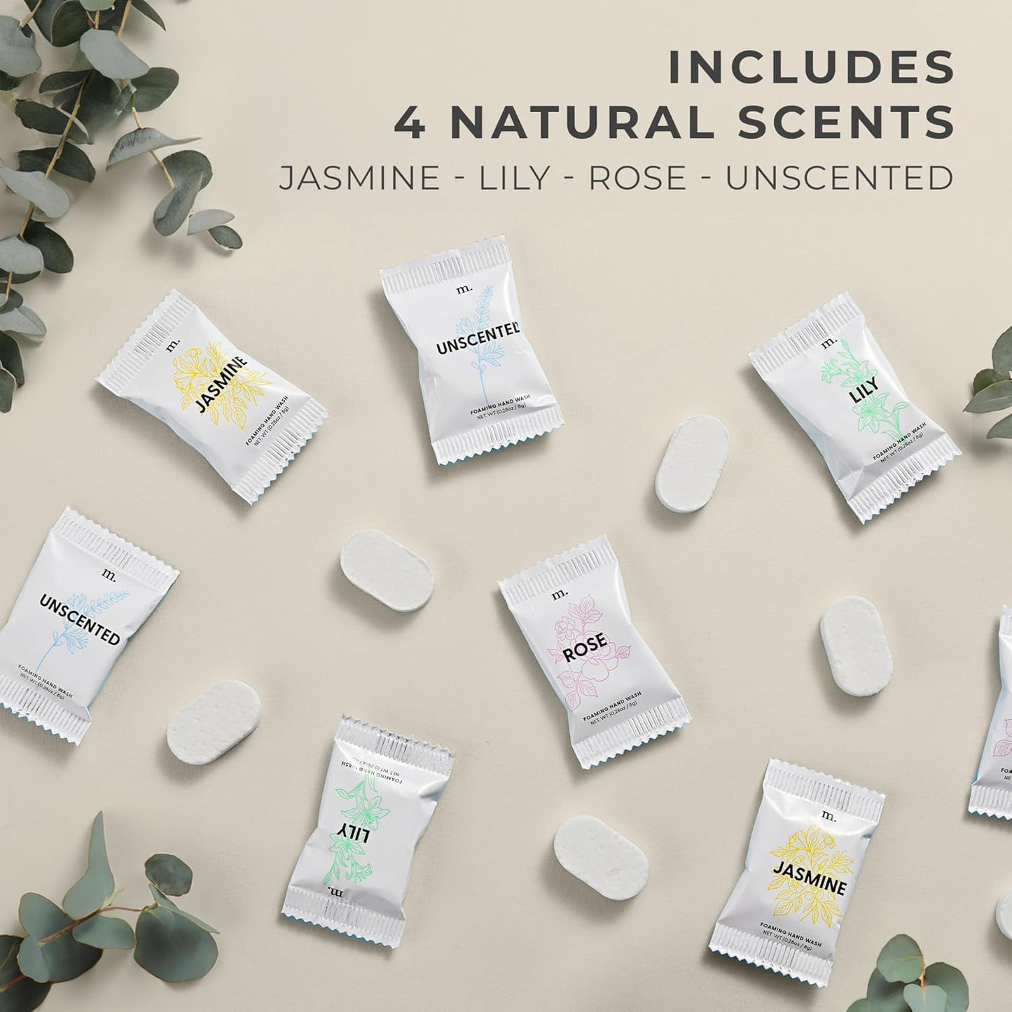 MaisoNovo 14 oz Black Glass Foaming Soap Dispenser with Black Pump - Mixed 4 Pack Foaming Hand Soap Refill Tablets