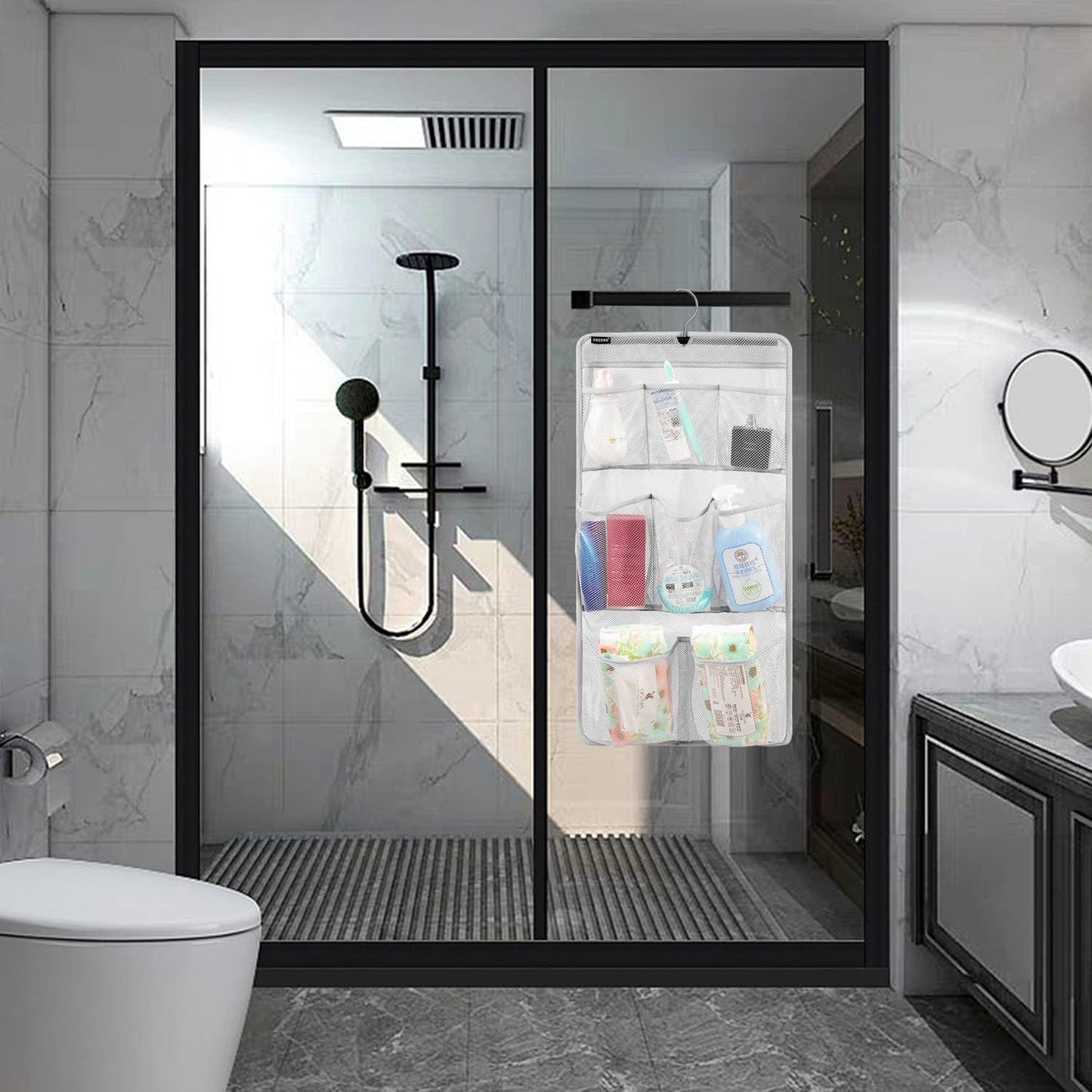 Mesh Shower Organizer Hanging Caddy Quick Dry Bathroom Storage for Toiletry Accessories with Rotating Hanger (8 Pockets)