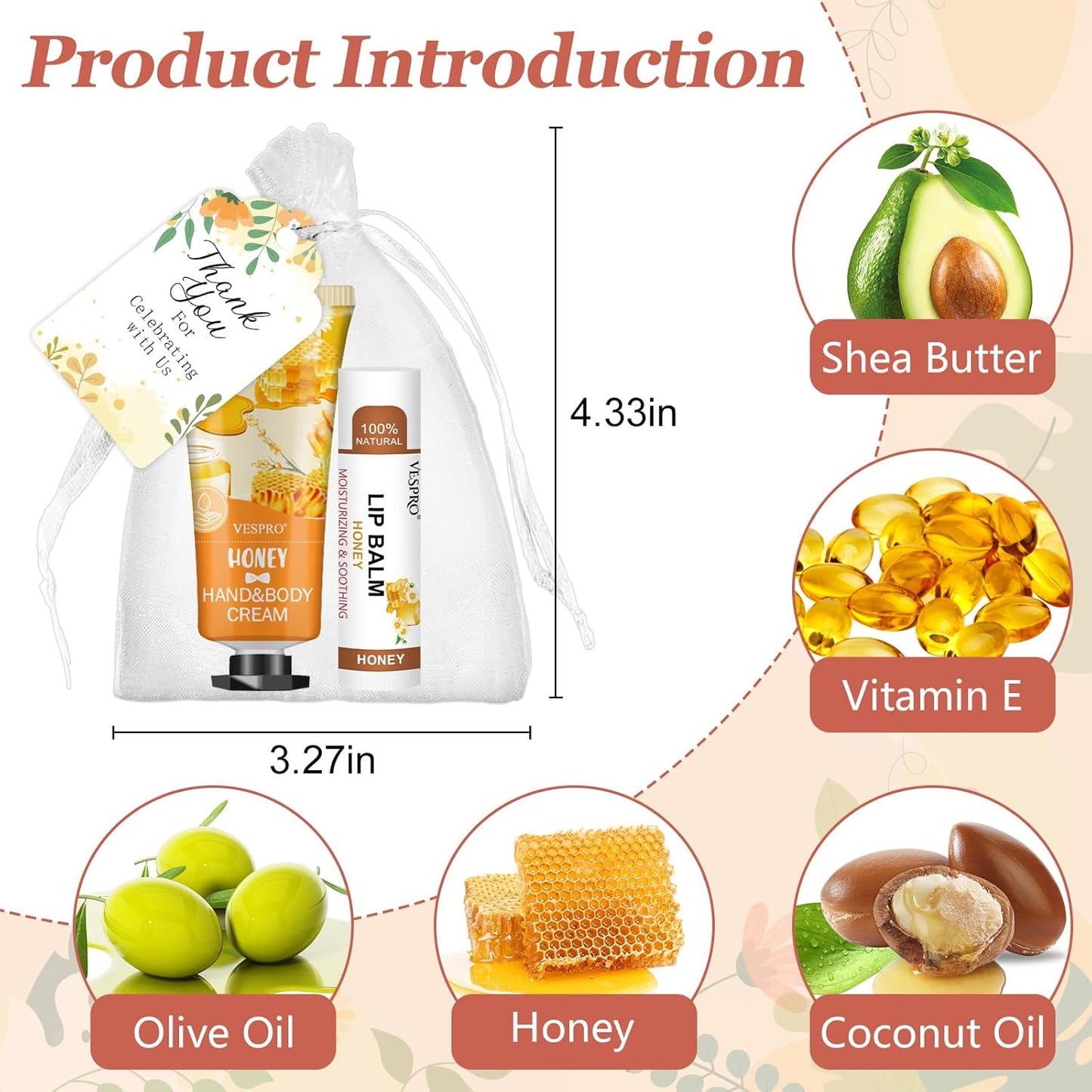 30 Sets Bulk Hand Cream and Bulk Lip Balm Gifts, Stocking Stuffers for Women, Wedding Favors for Guests with Thank You Card and Organza Bags, Christmas Gifts, Employee Appreciation Gifts