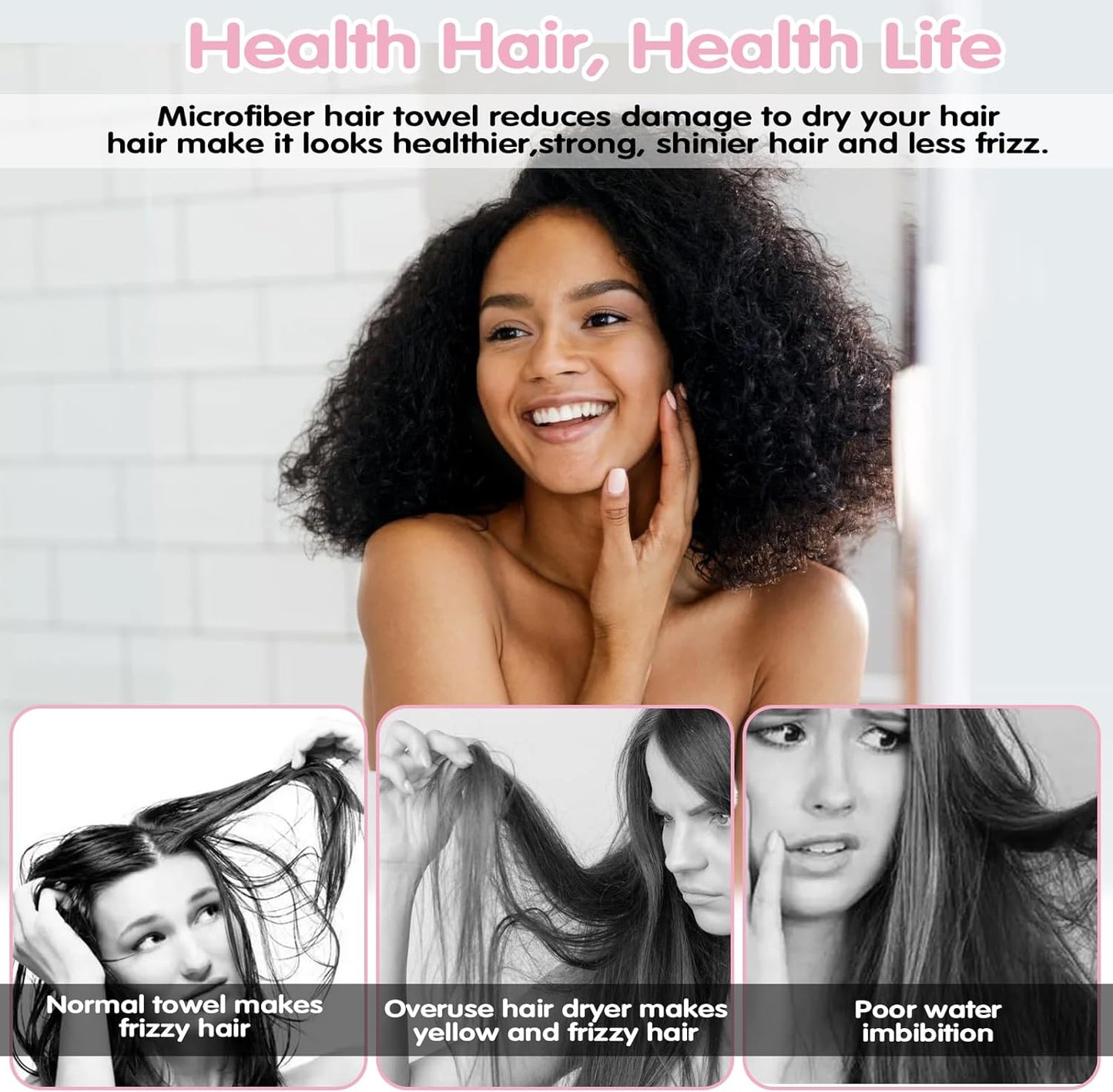 Hair Drying Towel 3 Pack - Ultra Soft Microfiber Turban Twist Hair Wrap for Women - Super Absorbent, Quick Dry Hair Towel Cap for Wet Hair (3 Colors, Yellow Pink & Red)