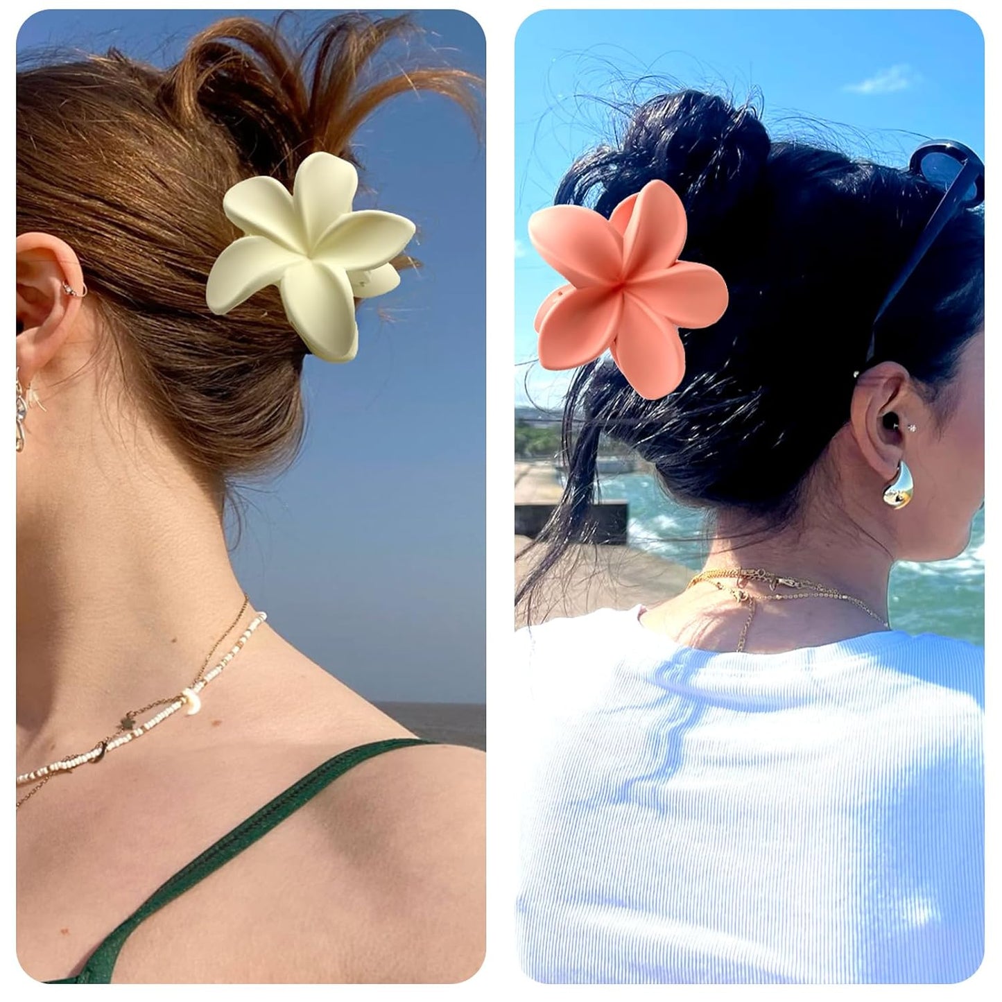 Flower Hair Claw Clips for Women, 8 Pack Hawaiian Flower Hair Clips, Plumeria Claw Clips for Thick Thin Hair, Large Strong Hold Nonslip Hawai Hair Accessories for Women Girls Gifts(Matte-8 Colors)