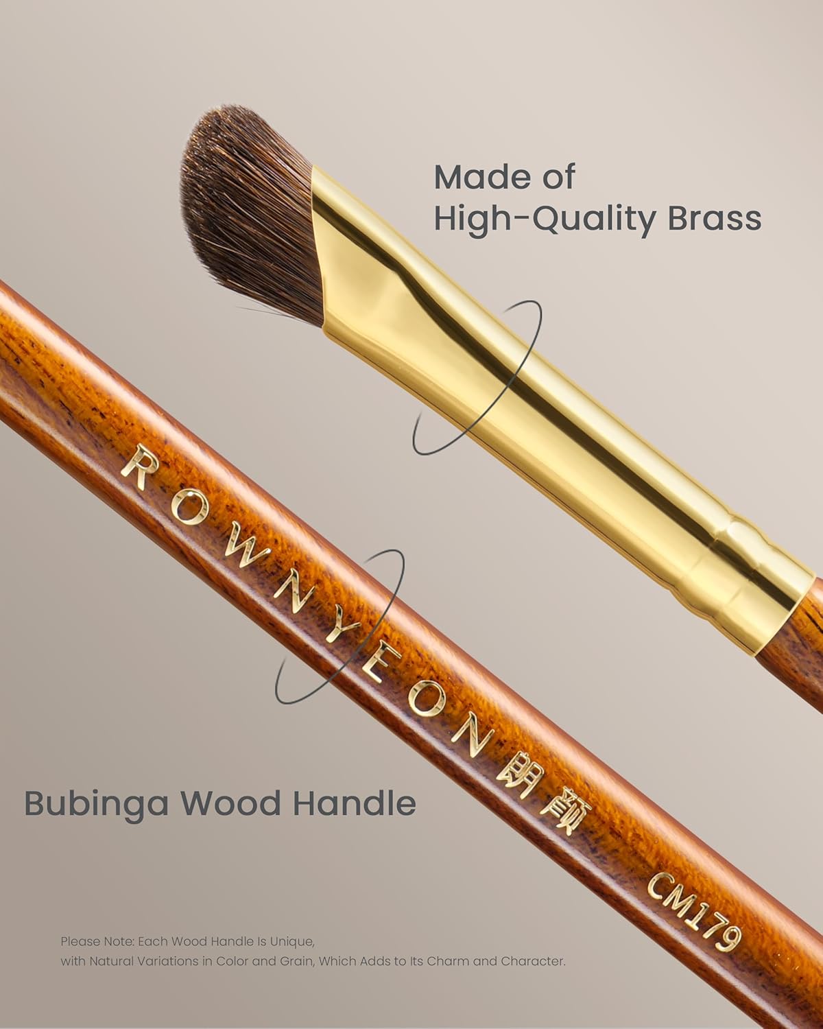 Desert Oak Series Nose Contour Brush - Angled Pony Hair Bristles for Seamless Sculpting, Dual-Use with Cream/Powder, Ebana Handle & Brass Ferrule (CM 179)