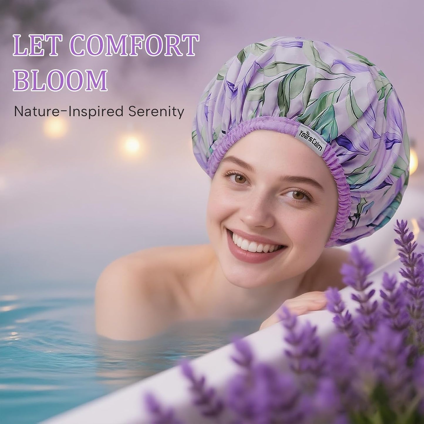 Years calm Shower Caps for Women Reusable Waterproof – Double Layer Elastic Cap with Tropical Botanical Print Shower Cap for Shower, Spa, Travel, Bath & Daily Hair Protection