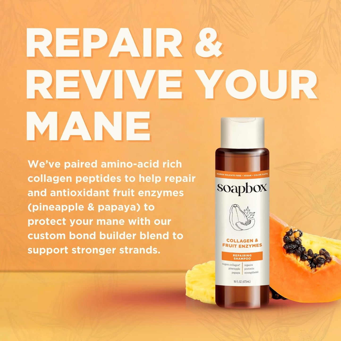 Soapbox Collagen Shampoo & Conditioner, For Dry, Fine or Thin Hair, Strengthening with Collagen & Peptides for Fuller Looking Hair, 16oz Each (Pack of 2)