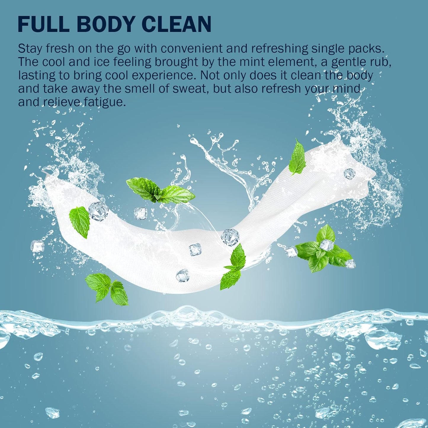YAKAMOZ Large Body Wipes for Adults Bathing Waterless for Camping, Gym, Sport, Hiking, Travel, Daily Life, Refreshing Anytime Anywhere (Mint Chill, 50 COUNTS)