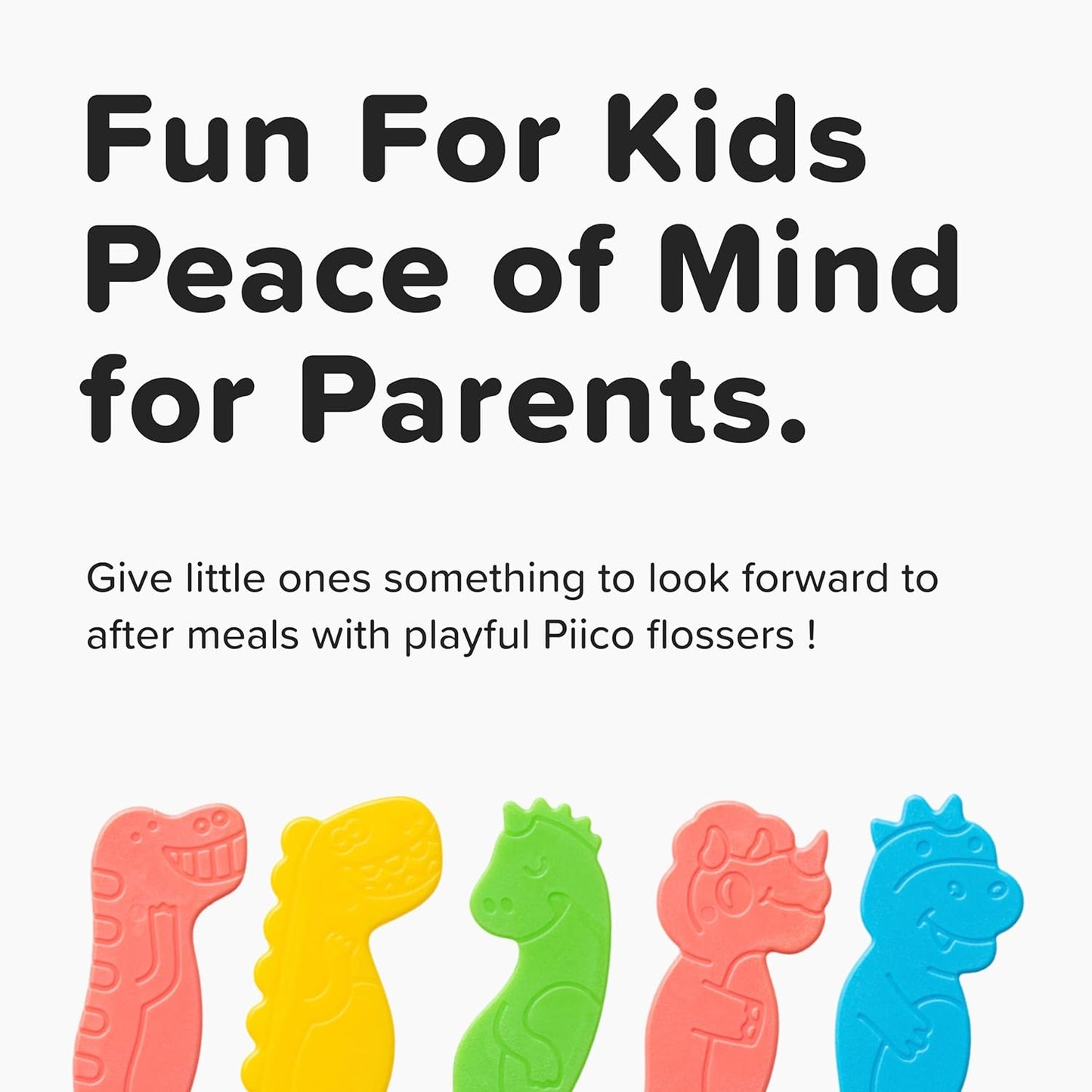 Piico No Flavor Kids Floss - No Fluoride Dual Line Dental Floss Picks - Fun Oral Care in Colorful Floss Sticks Design - Kids Flossers Prevent Tooth Decay & Gum Disease - 150 Homebox Dino & Travel Case