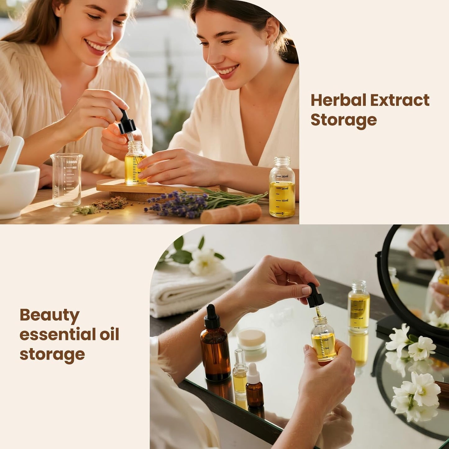 50 Pcs 1/2oz Clear Glass Dropper Bottles with Measurement, 15ml Leakproof Tincture Bottles with Funnels, Eye Droppers, Extra Caps & Labels, Refillable Empty Bottle for Tinctures, Essential Oils