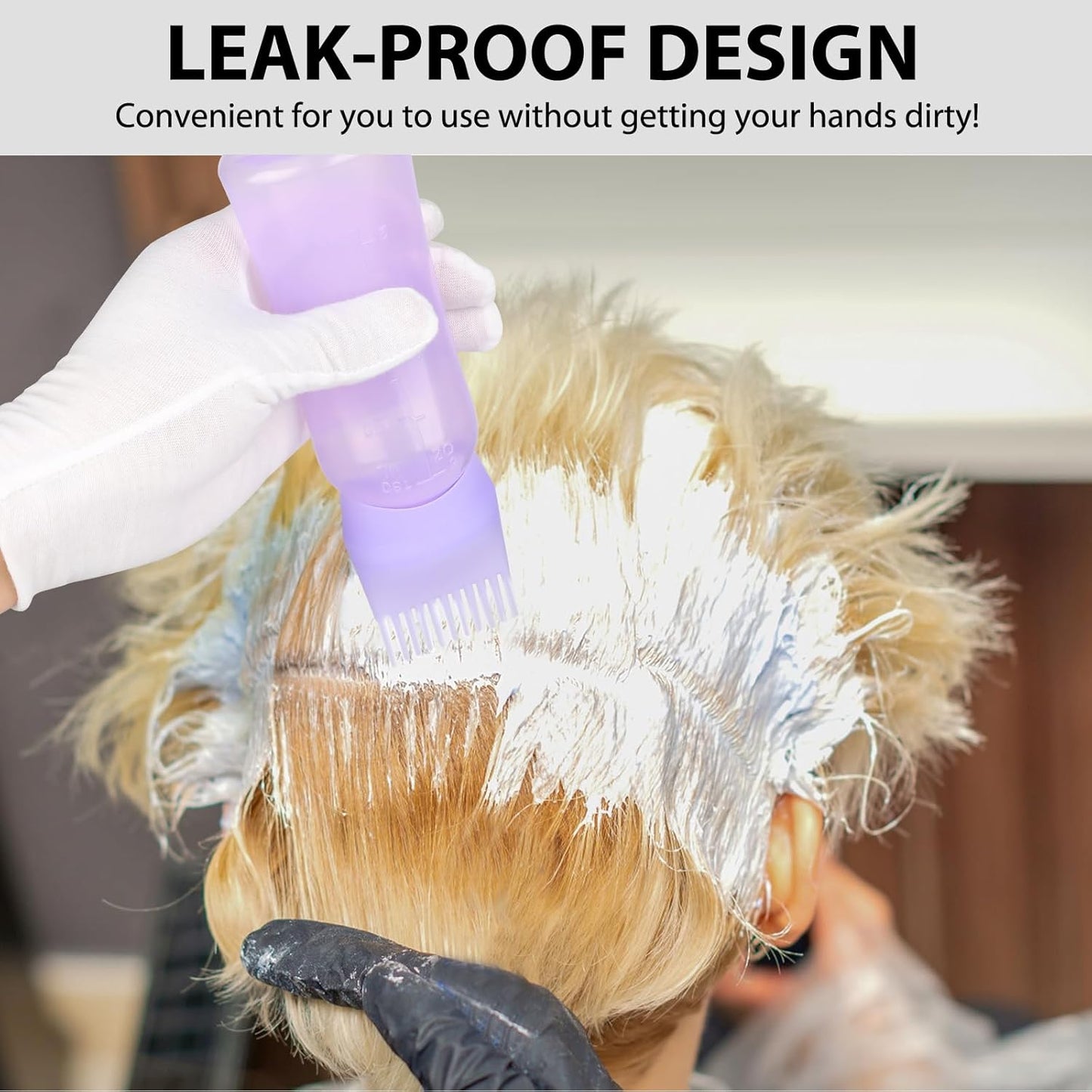 Root Comb Applicator Bottle 6 OZ, Hair Oil Applicator Bottles for Scalp with Massage Comb, 2 Pack Hair Dye Applicator with Graduated Scale (Purple, Blue)