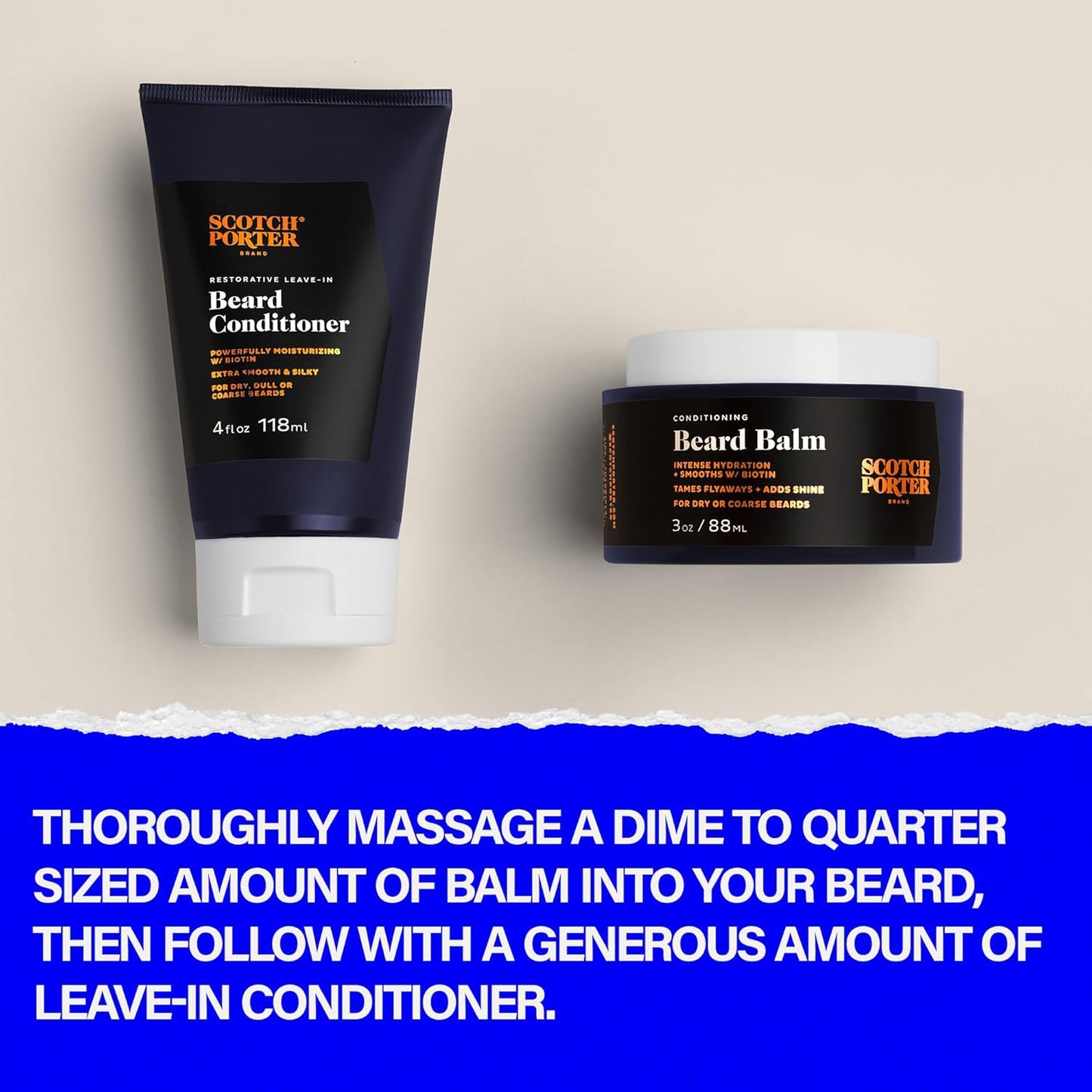 Scotch Porter Conditioning Beard Balm & Leave-In Conditioner – Smooth & Hydrate for a Fuller, Healthier-Looking Beard – Original Scent, Two Pack