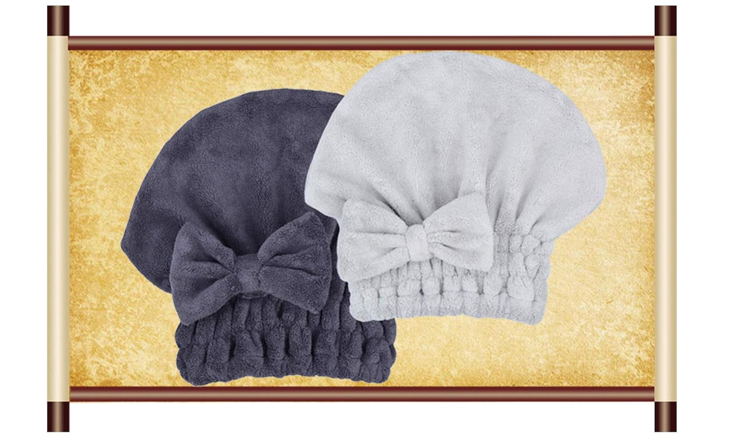 Microfiber Hair Drying Towels Head wrap with Bow-Knot Shower Cap Hair Turban hairWrap Bath Cap for Curly Long & Wet Hair Gift for Women