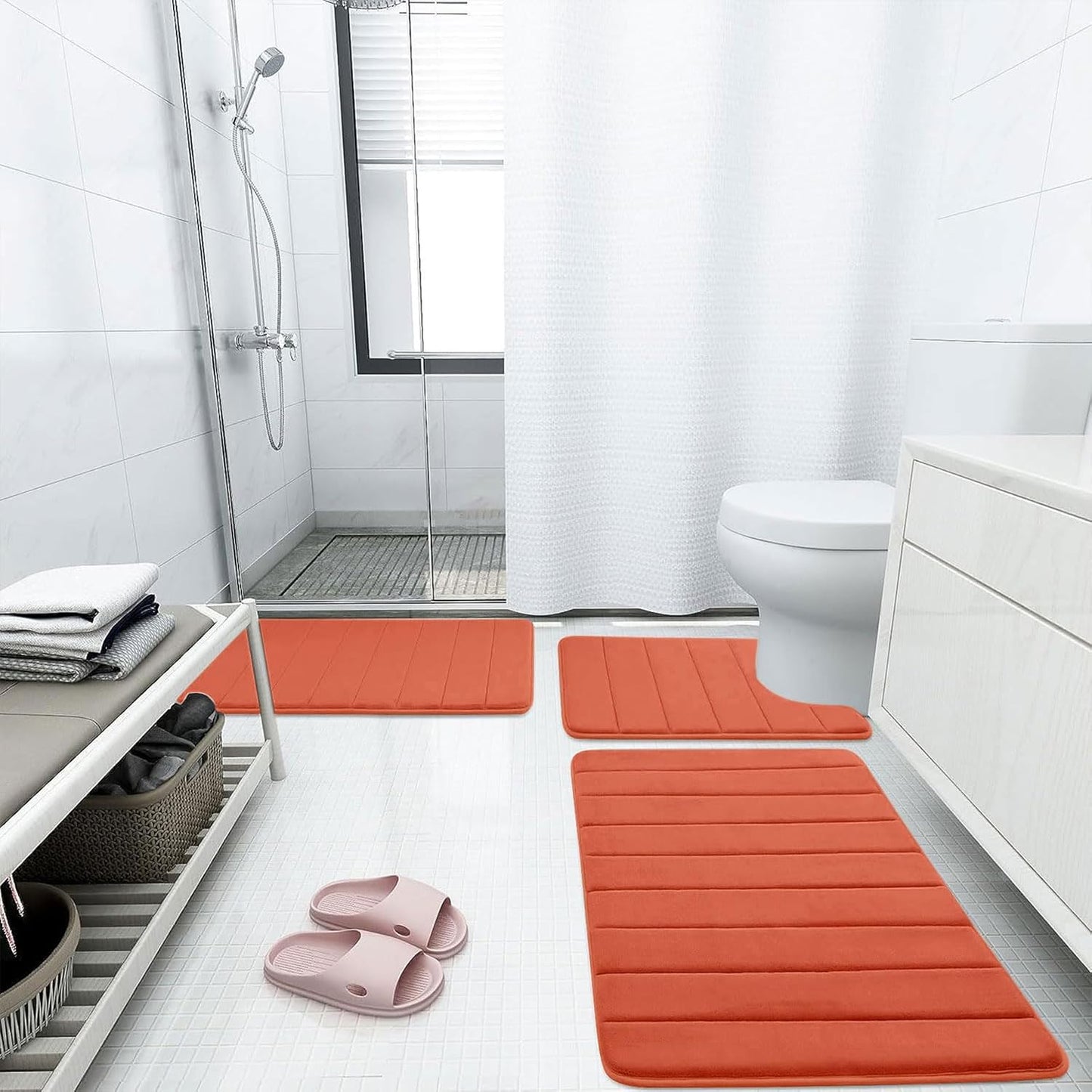 Buganda Memory Foam Bath Mat, 47" x 24", Ultra Soft and Non-Slip Bathroom Rugs, Water Absorbent and Machine Washable Bath Rug Runner for Bathroom, Shower, and Tub, Coral