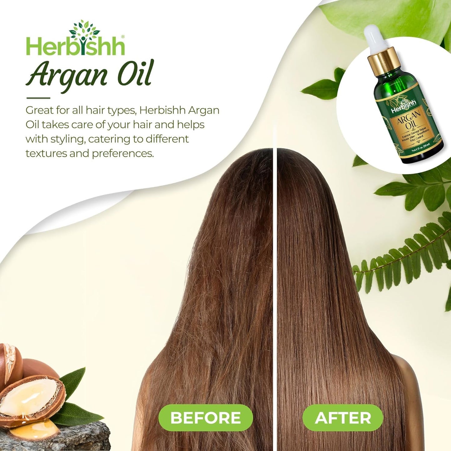 Herbishh Argan Oil & Hair Mask Combo For Deep Conditioning Treatment – Argan Oil for Hair Repair & Frizz Control (30ml) & Argan Hair Mask for Hydration (150ml), Sulfate & Paraben Free