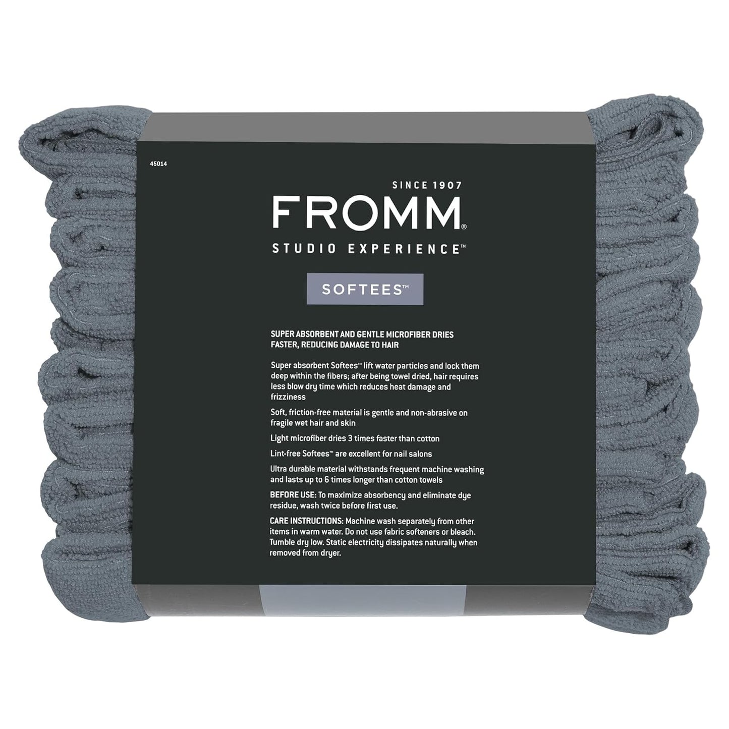 Fromm Softees Microfiber Salon Hair Towels for Hairstylists, Barbers, Spa, Gym in Granite Blue, 16" by 29", 10 Count Perfect Hair Care Towel for Drying Curly, Long, Wavy Hair