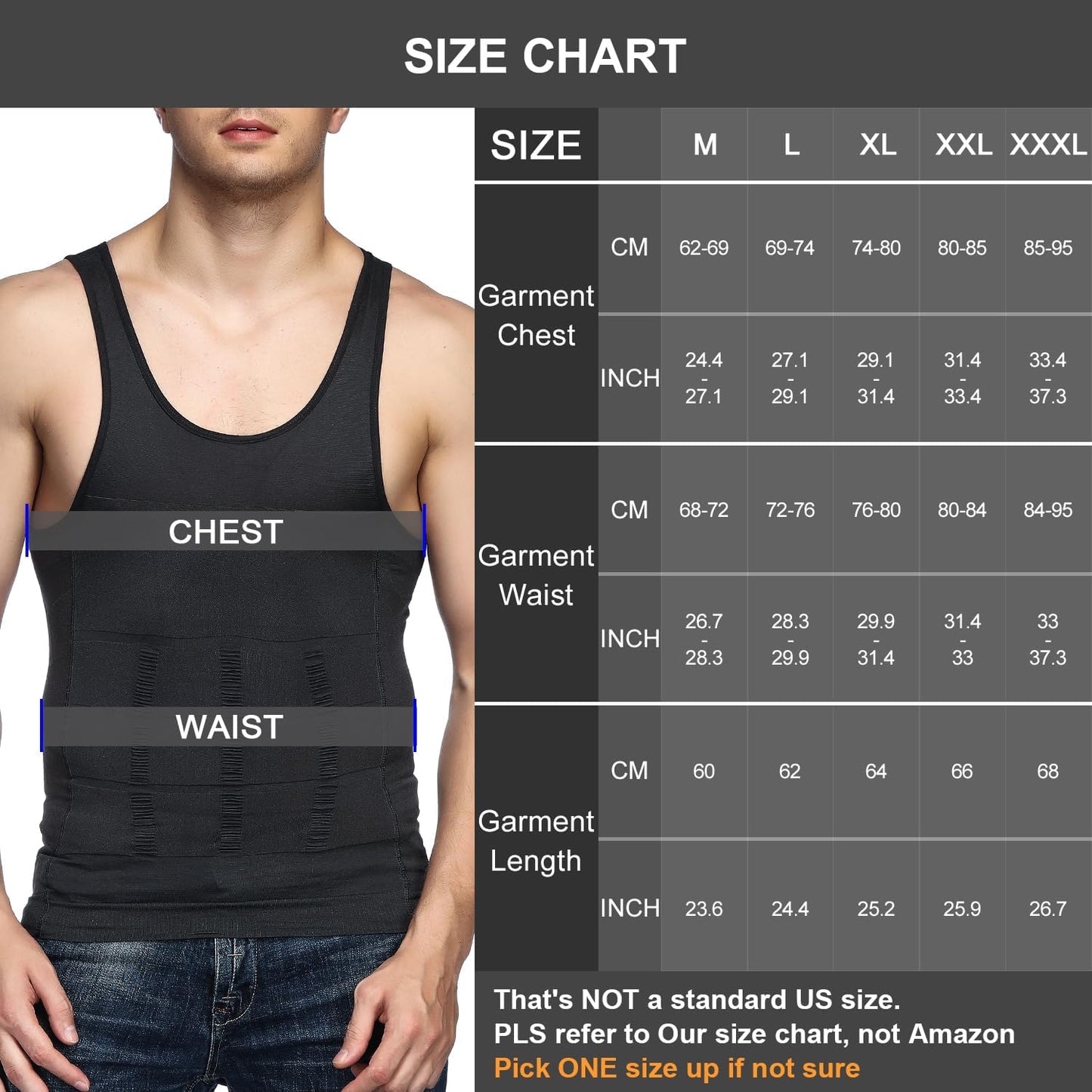 Odoland Mens 3 Pack Body Shaper Slimming Tummy Vest Thermal Compression Shirt Tank Top Shapewear