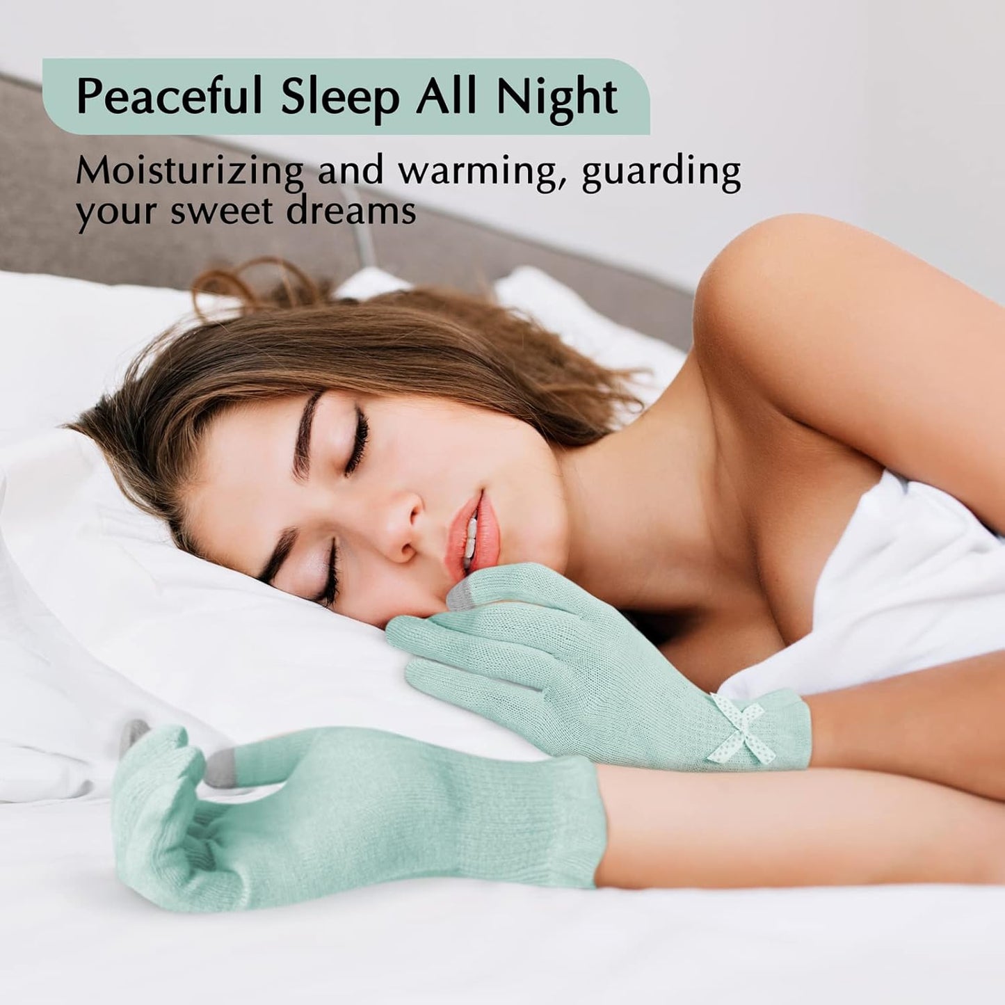 Evridwear Beauty Cotton Gloves with Touchscreen Fingers for SPA, Eczema, Dry Hands, Hand Care, Day and Night Moisturizing, (2 Pair L/XL, Feather Weight Mint Green Color)