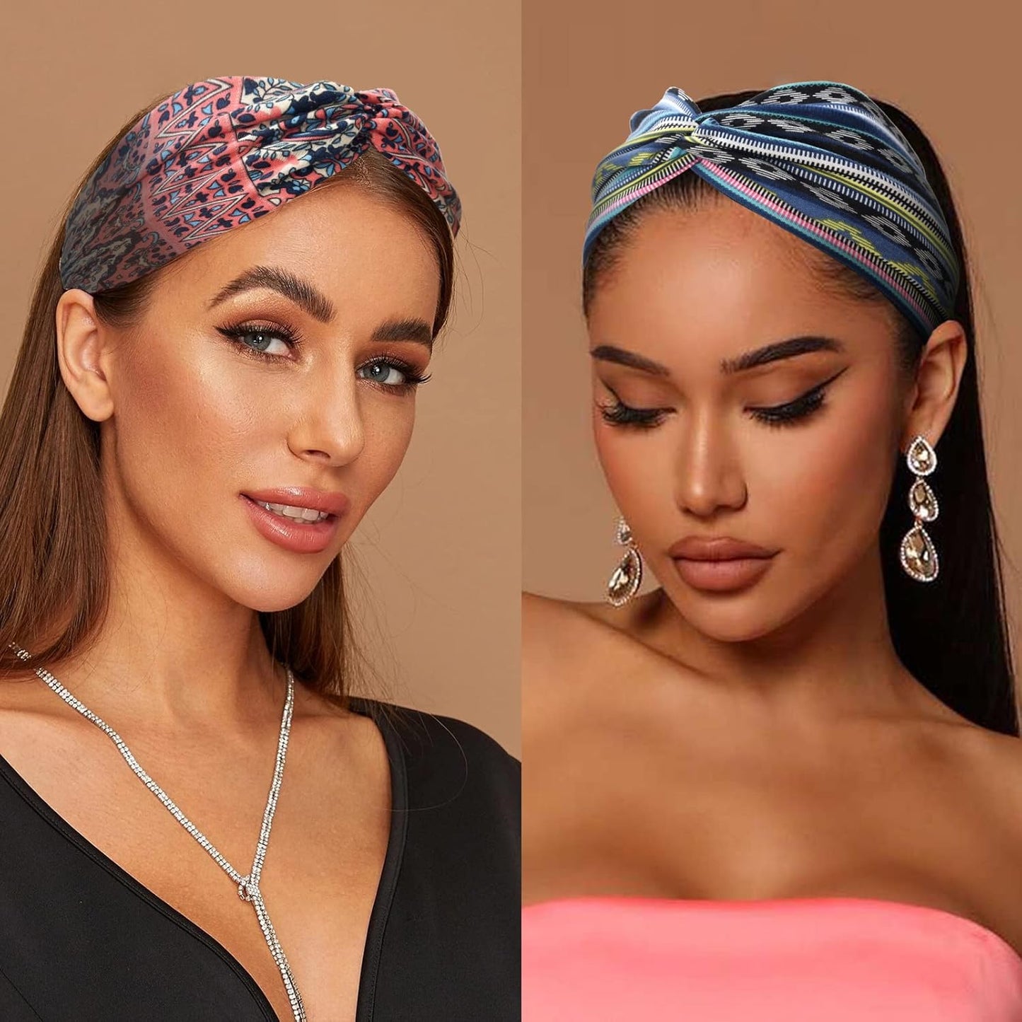 Wide Boho Headbands for Women Extra Large Turban Headband Twisted Knot Head wraps Criss cross African Thick Bandana Headbands,Pack of 6