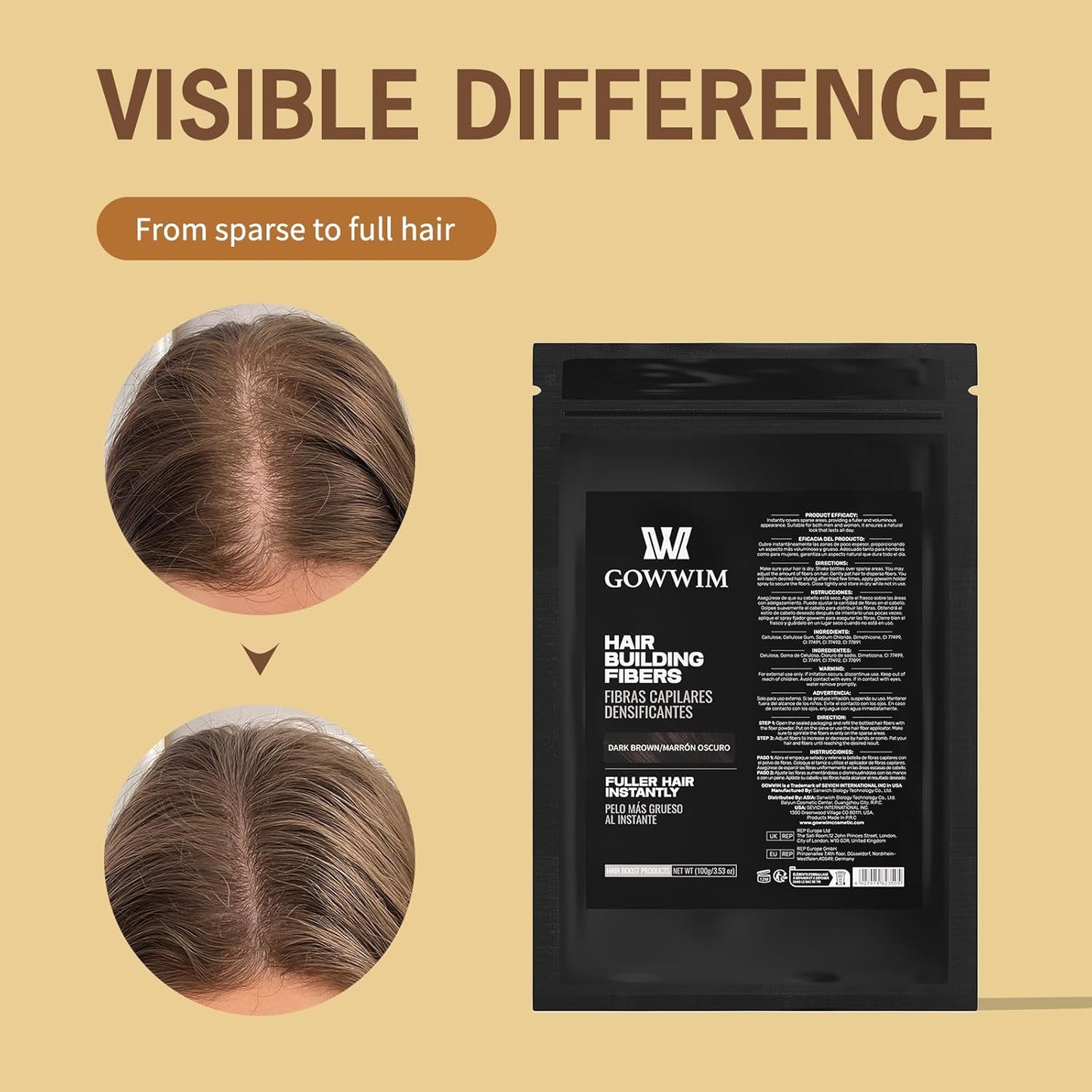 Gowwim Hair Fibers,Instant Building Thickening Fibers for Thinning Loss Hair Natural Grey Coverage Touch up Bald Spot Cover up Waterproof & Sweatproof for Women & Men 100g