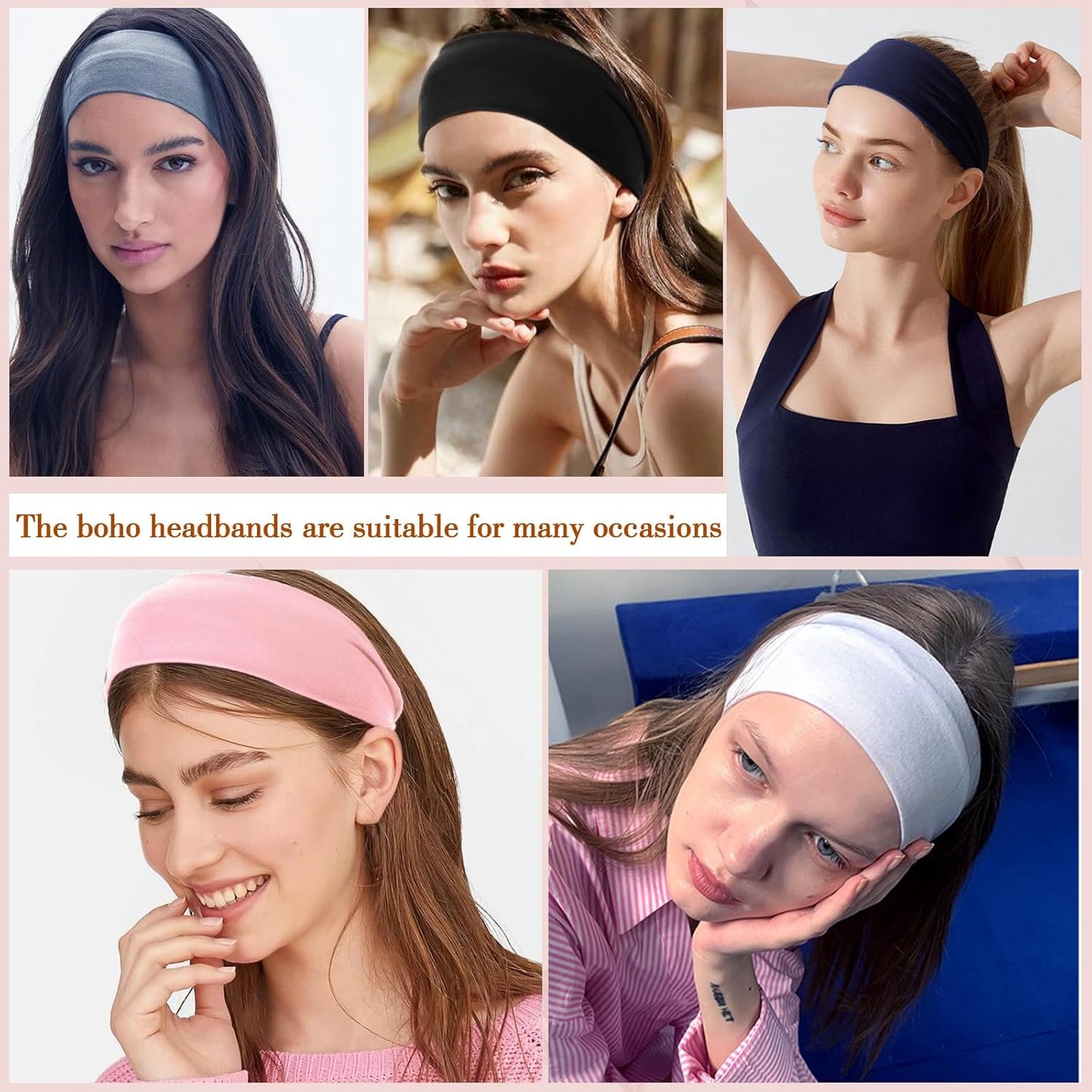 obeoby Headbands for Women, 8 Pack Wide Stretchy Headbands for Daily Use Sport Yoga Running, Stocking Stuffers for Women