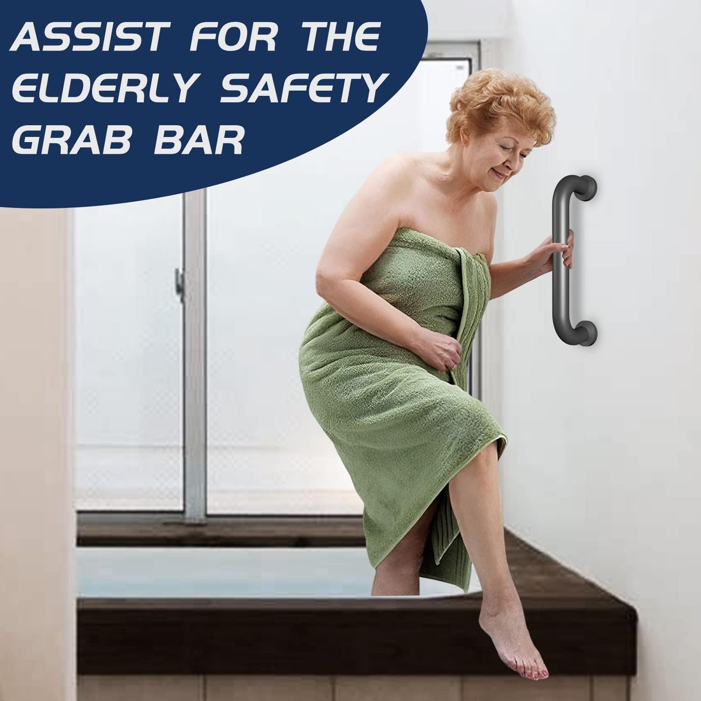 Safety Handle Bar Iron Outdoor Deck Rail Banister Bath Shower Indoor & Outdoor Deck Hand Rail 500LBS Load Capacity Wall Mount Stainless Steel 2 Pack