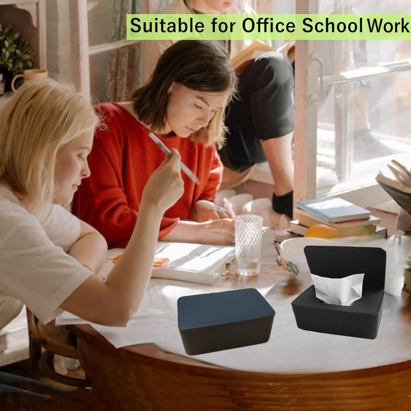 Wipes Dispenser with 2Pcs Portable Refillable Wipe Holder,Reusable Large Wipe Holder Box Flushable Wipes Case Bathroom Wipes Container for Pet Nursery Kitchen Office Counter(Black)