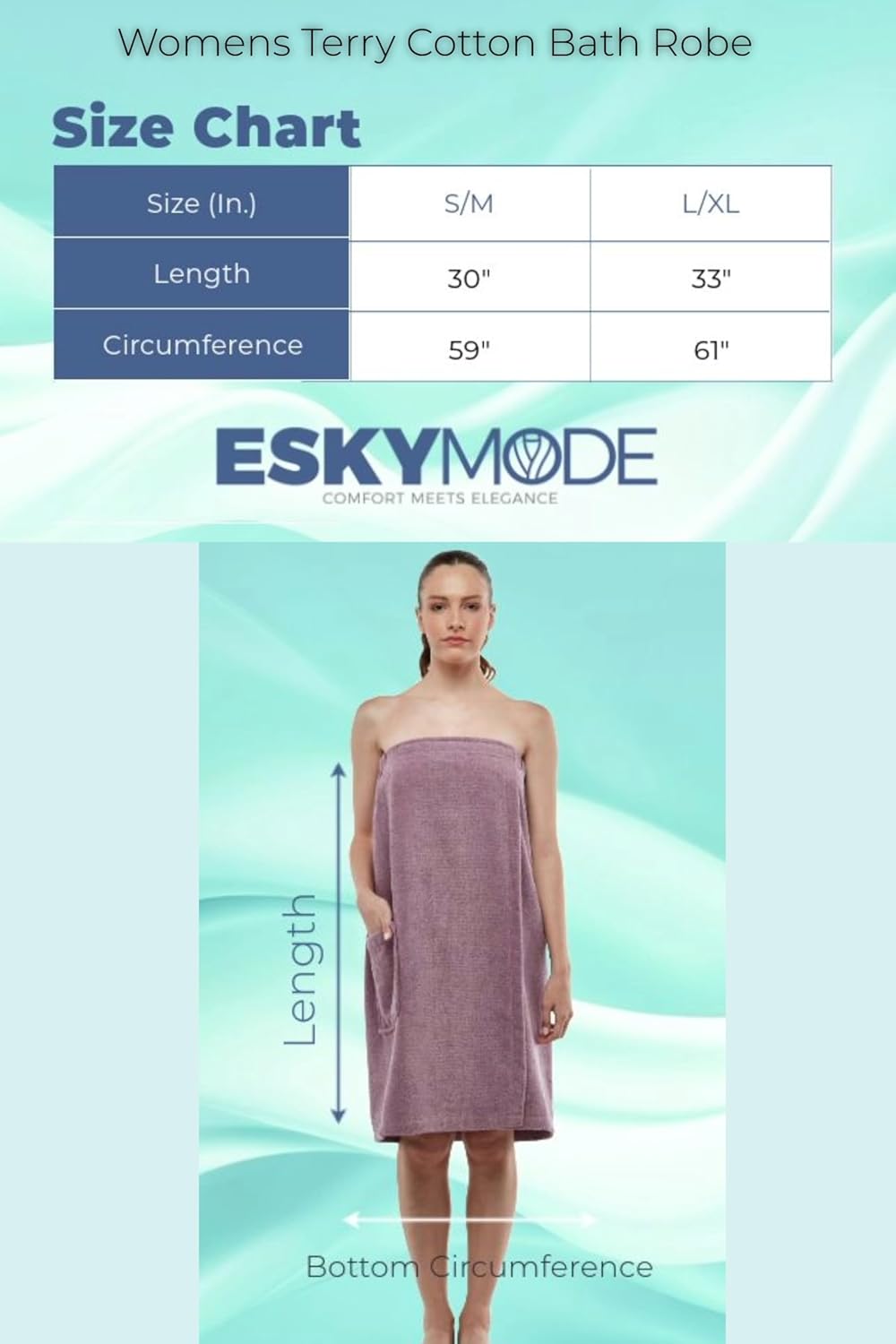 ESKYMODE Womens Terry Cotton Bath Robe Wrap, Women's Spa Shower Towel Bathrobe