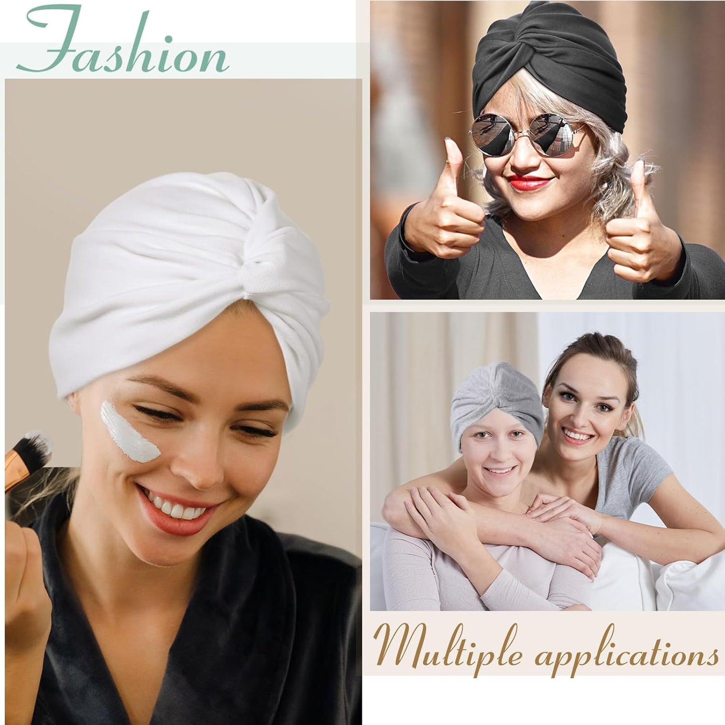 SATINIOR 4 Pieces Turbans for Women Soft Pre Tied Knot Fashion Pleated Cancer Turban Cap Chemo Headwrap Sleep Hat, 4 Colors