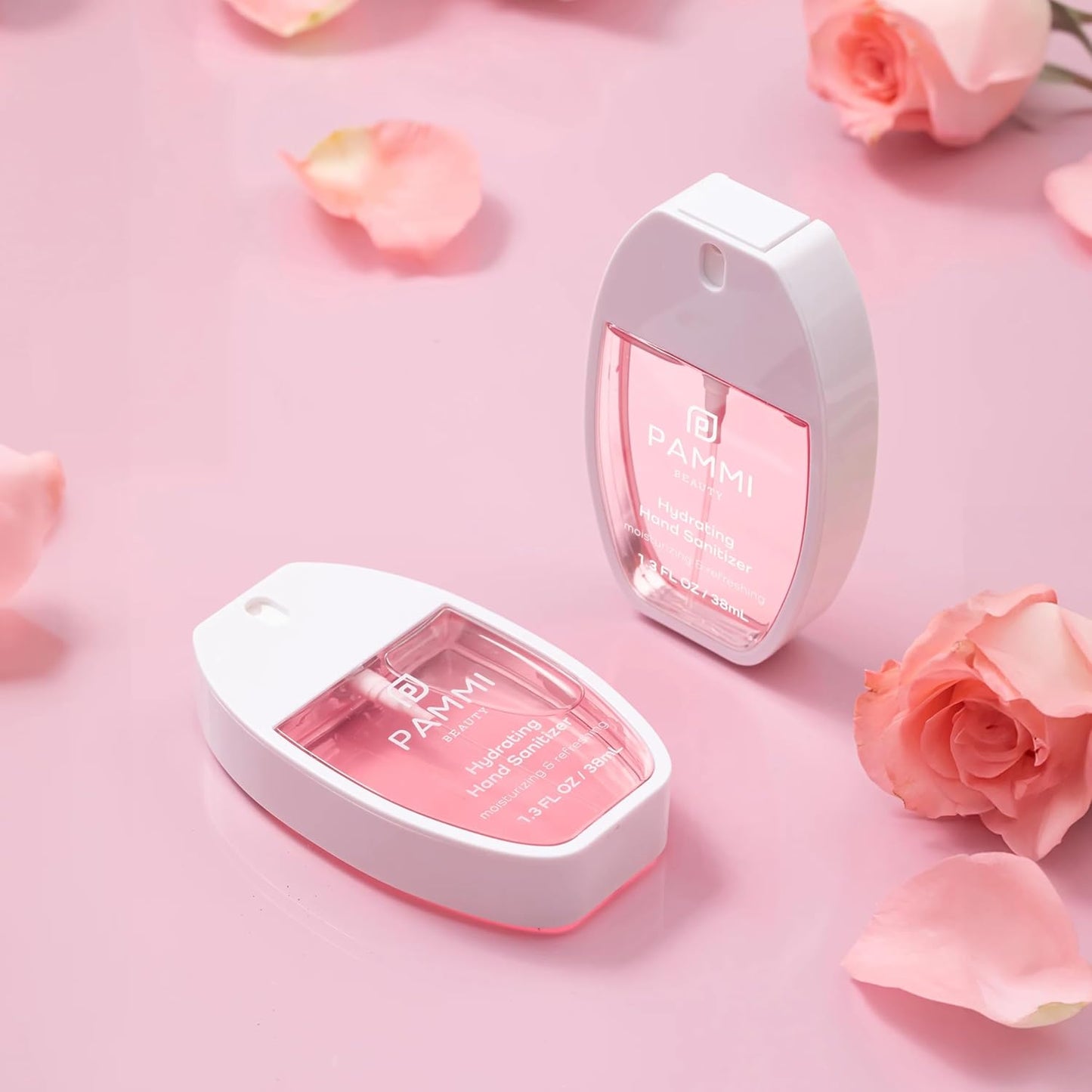 PAMMI Power Mist Hydrating Hand Sanitizer Spray, Portable Travel Size Pocket Hand Sanitizer, Scented Handsanitizer Mini Spray For Car - 600 Sprays (2 Packs (Guava, Peach))