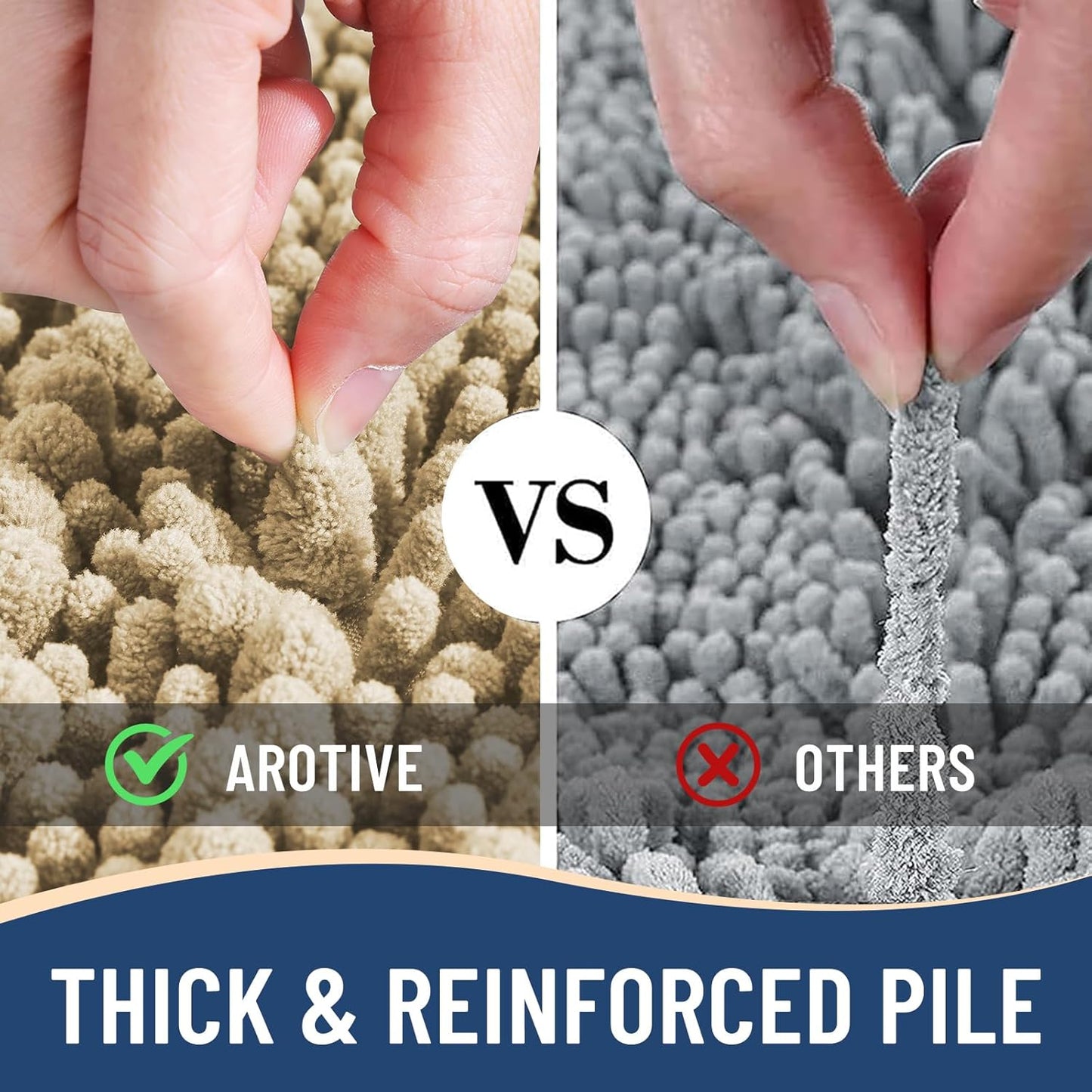 Arotive Luxury Chenille Bathroom Rug Mat, Extra Soft Thick Absorbent Shaggy Bath Rugs, Non-Slip Machine Wash Dry, Plush Bath Mats for Bathroom, Shower and Tub, 70x46, Beige