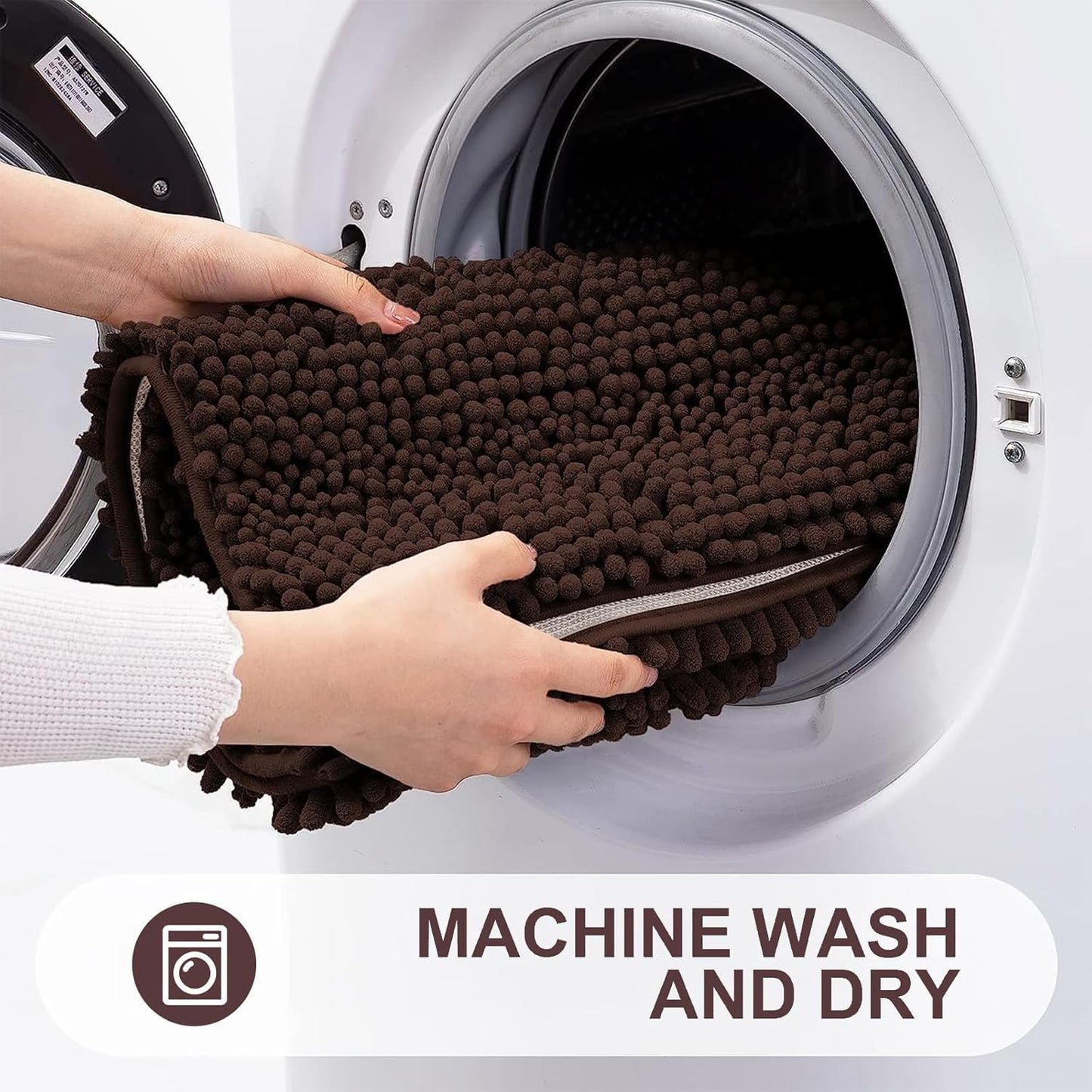 Grandaily Chenille Striped Bathroom Rugs 47x20, Extra Thick and Absorbent Bath Mats, Non-Slip Soft Plush Shaggy Shower Carpet, Machine Wash Dry, Bath Rug for Bathroom, Brown