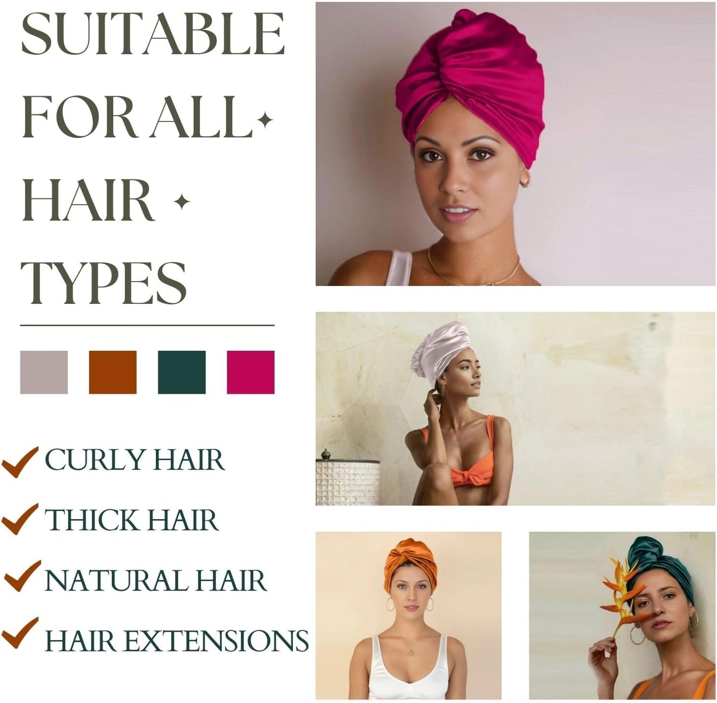 PROMEED Long Silk Hair Turban with Hyaluronic Acid Infusion, 100% 23 Momme Mulberry Silk Bonnet Hair Wrap for Sleeping