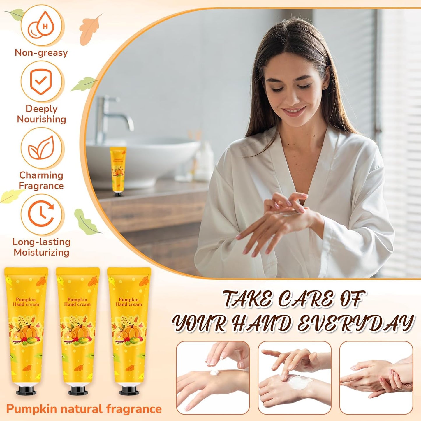 48 Sets Pumpkin Hand Cream Gifts Bulk Fall Thanksgiving Hand Cream Travel Size Lotion Bulk Fall Thanksgiving Party Supplies Favors Pumpkin Holiday Birthday Wedding for Guest