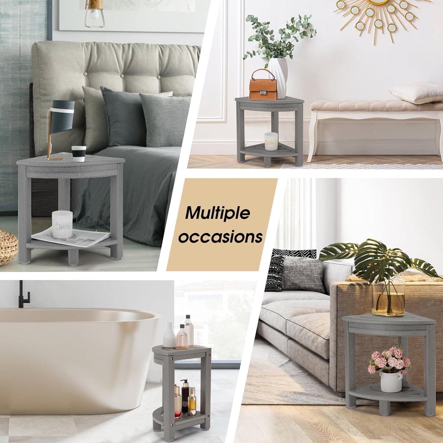 HDPE Corner Shower Stool,Shower Bench Seat with Storage Shelf for Shaving Legs Plastic Spa Bath Step Foot Rest for Bathroom Small Place (Grey)