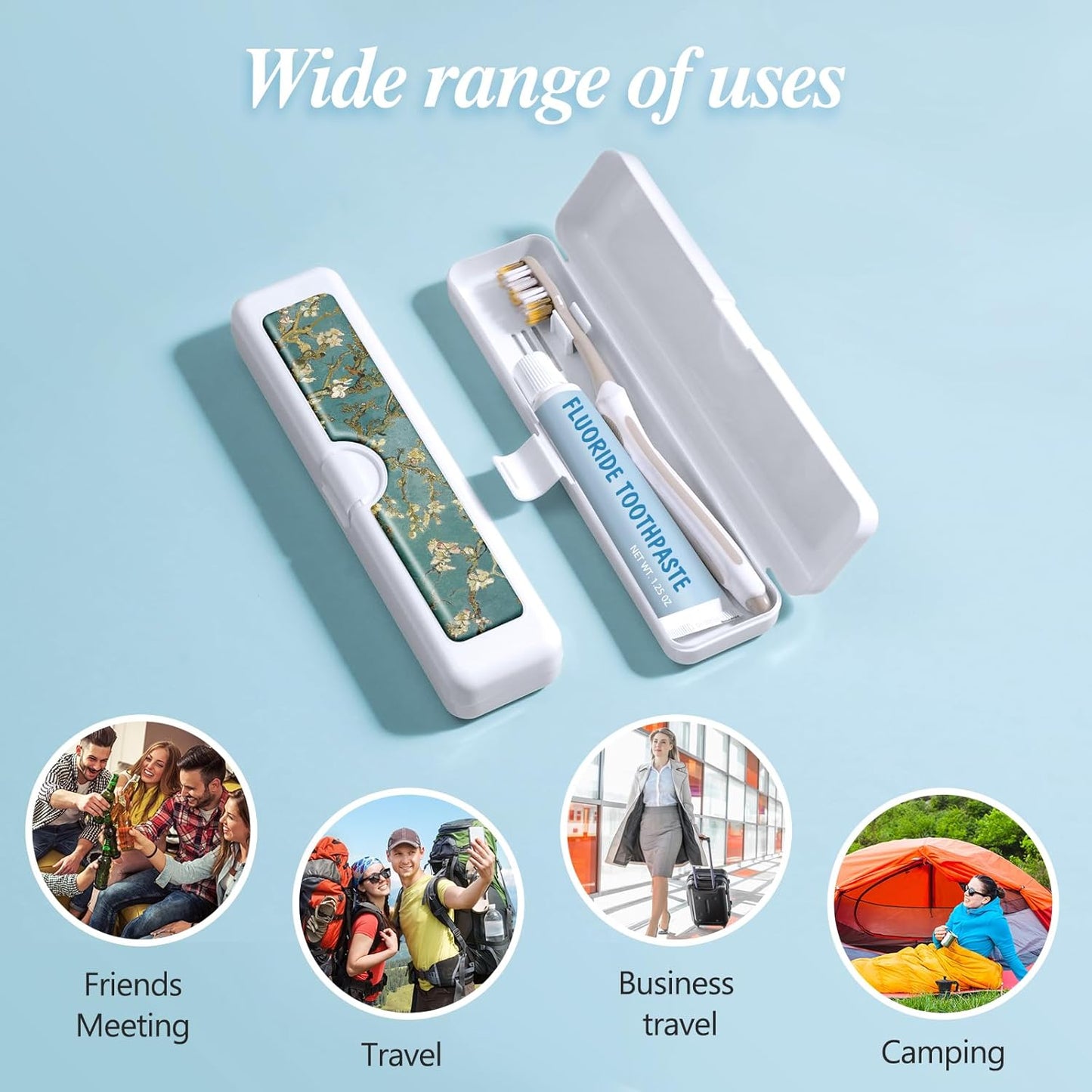 Toothbrush Travel Case - Colorful Pattern, Holder and Covers for Toothbrushes, Includes Tongue Scraper Case