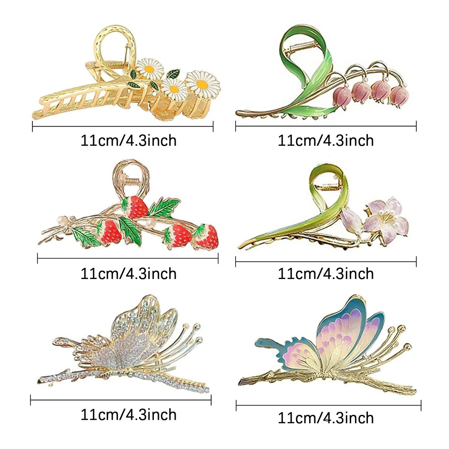 6 Pcs Hair Claw Clips for Women, Large Strong Metal Butterfly Hair Clips Flower Hair Clips for Women Thick Hair