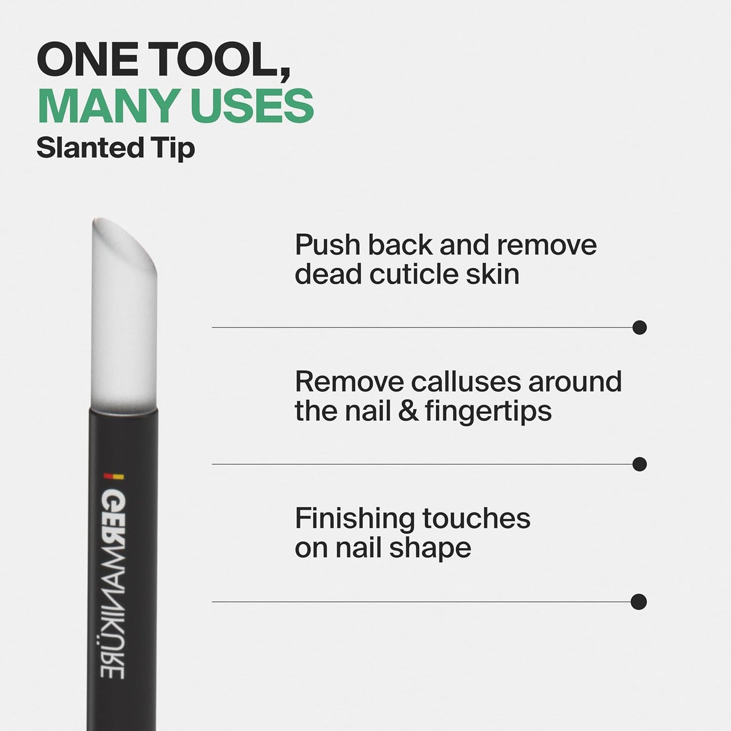 GERMANIKURE Grey Glass Cuticle Stick in Suede Sleeve - Ethically Made in Czech Republic - Cuticle Pusher & Remover, Callous & Dry Skin Fingertip File, Nail Shaper