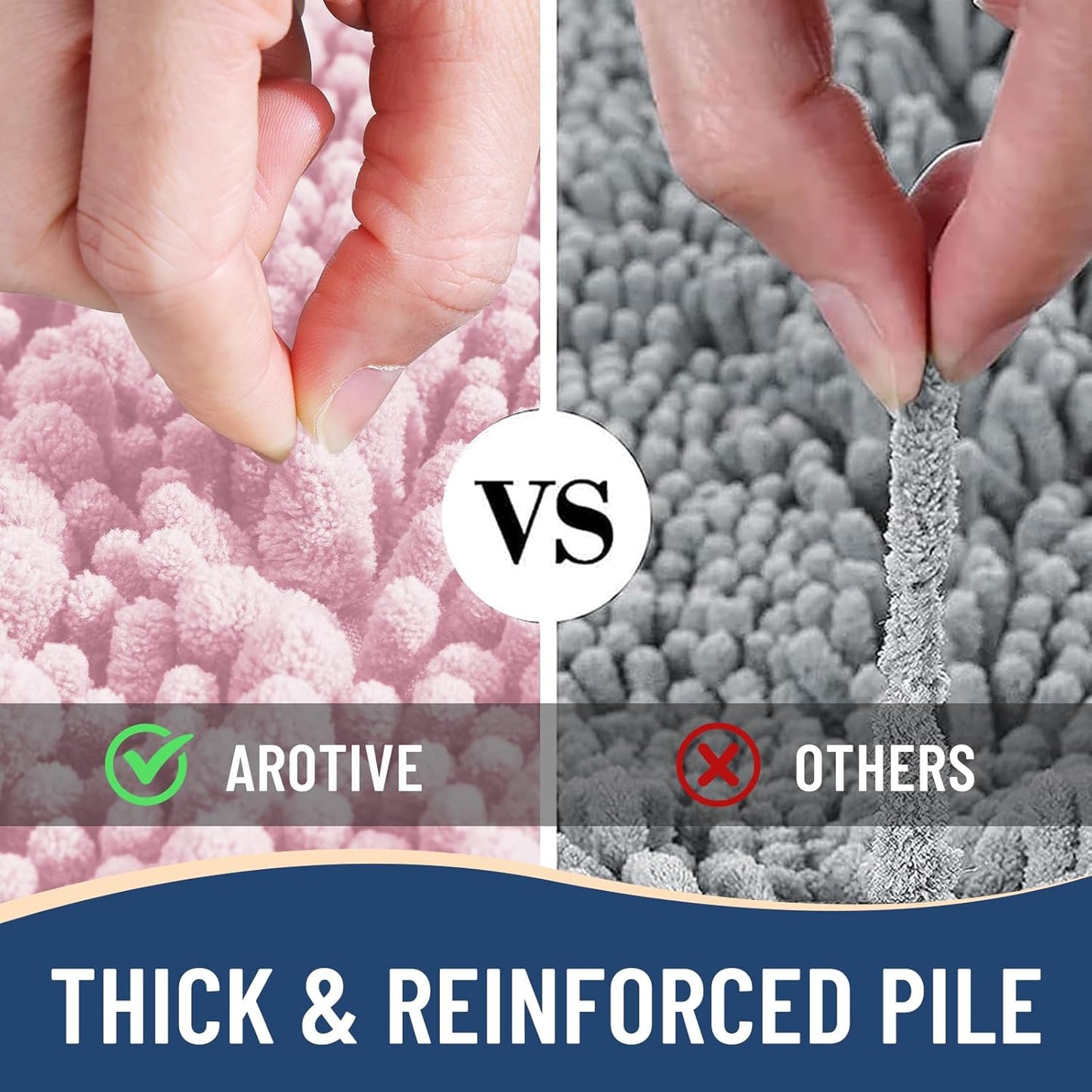 Arotive Luxury Chenille Bathroom Rug Mat, Extra Soft Thick Absorbent Shaggy Bath Rugs, Non-Slip Machine Wash Dry, Plush Bath Mats for Bathroom, Shower and Tub, 47x32, Pink